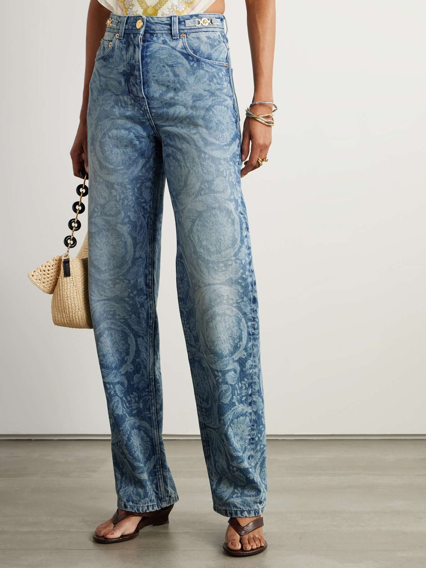 Embellished printed high-rise straight-leg jeans Mid denim - 3