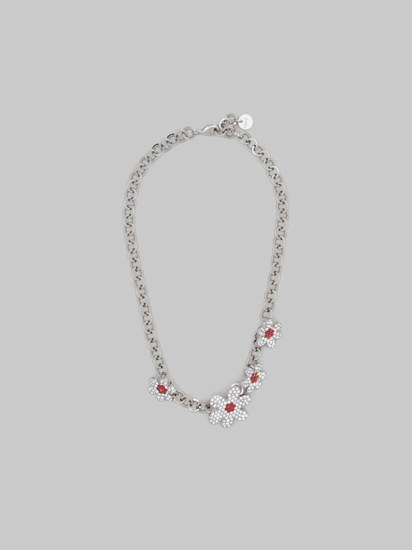 PALLADIUM ROUND LINK CHAIN NECKLACE WITH DAISY CHARMS - 1