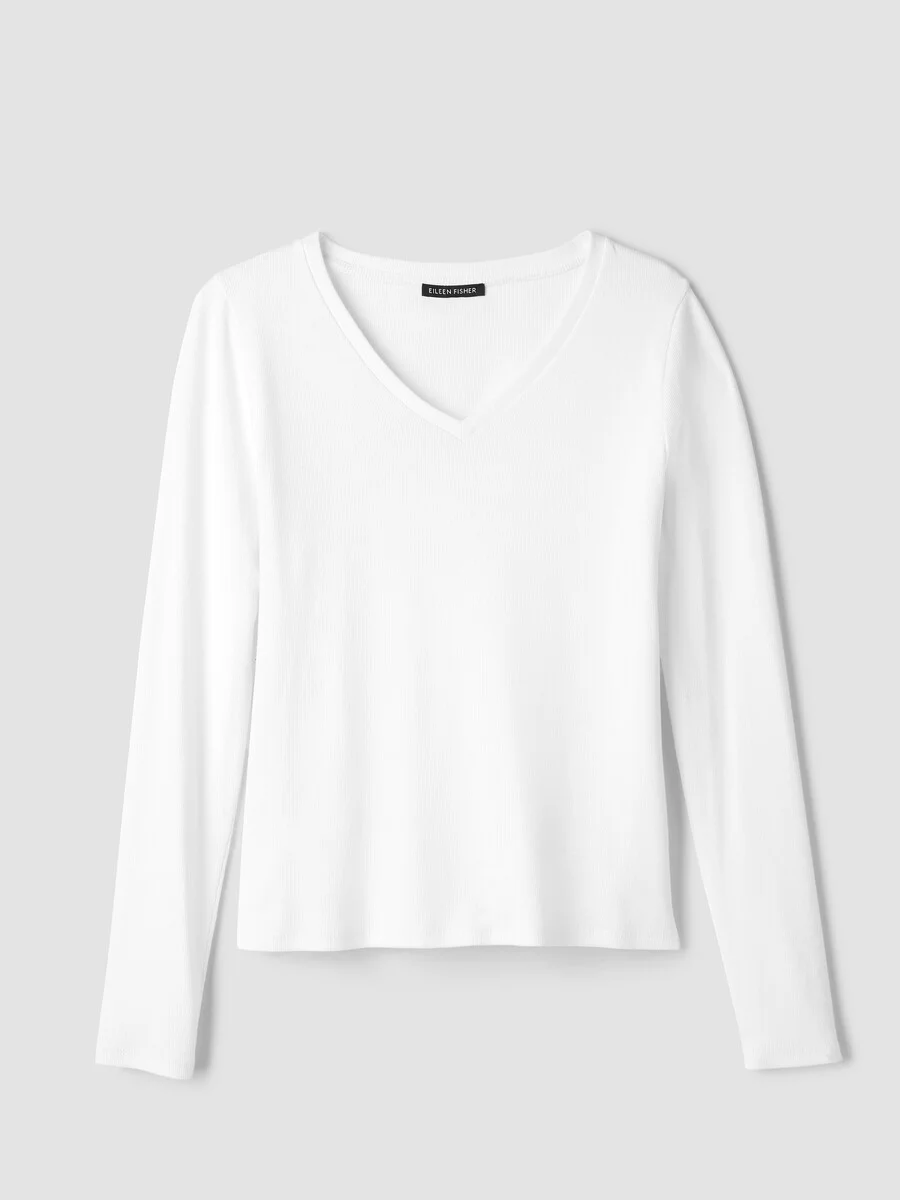 Organic Cotton Stretch Rib V-Neck Top - 1
