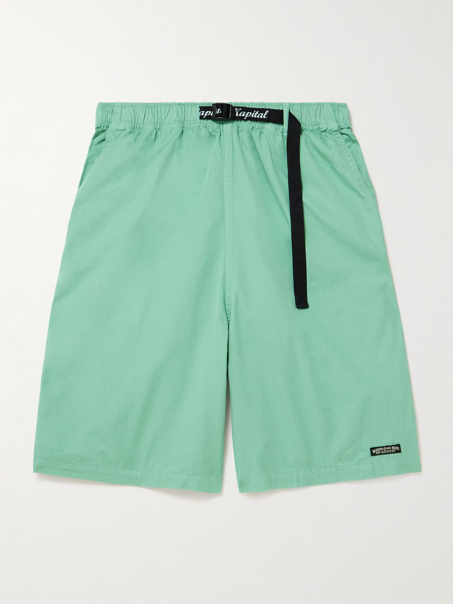 Easy Wide-Leg Belted Cotton-Twill Shorts Green - 1