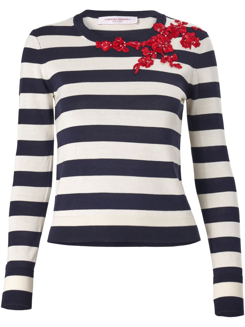 floral-embroidered striped top - 1