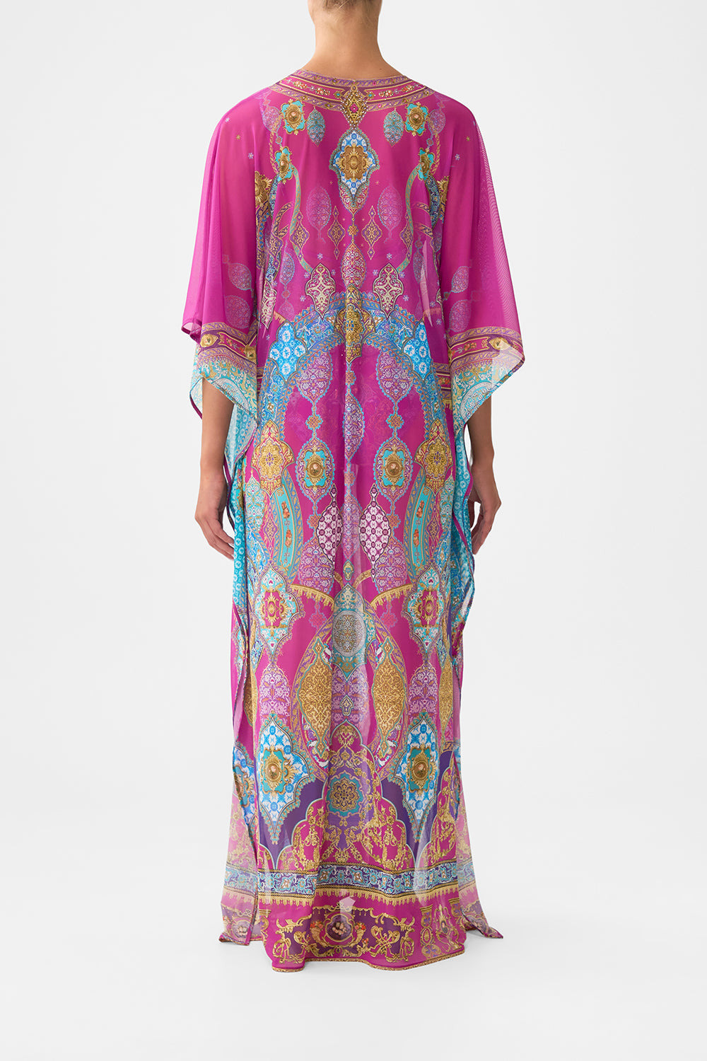 LONG V NECK KAFTAN WITH RING FRONT TRIM - 3