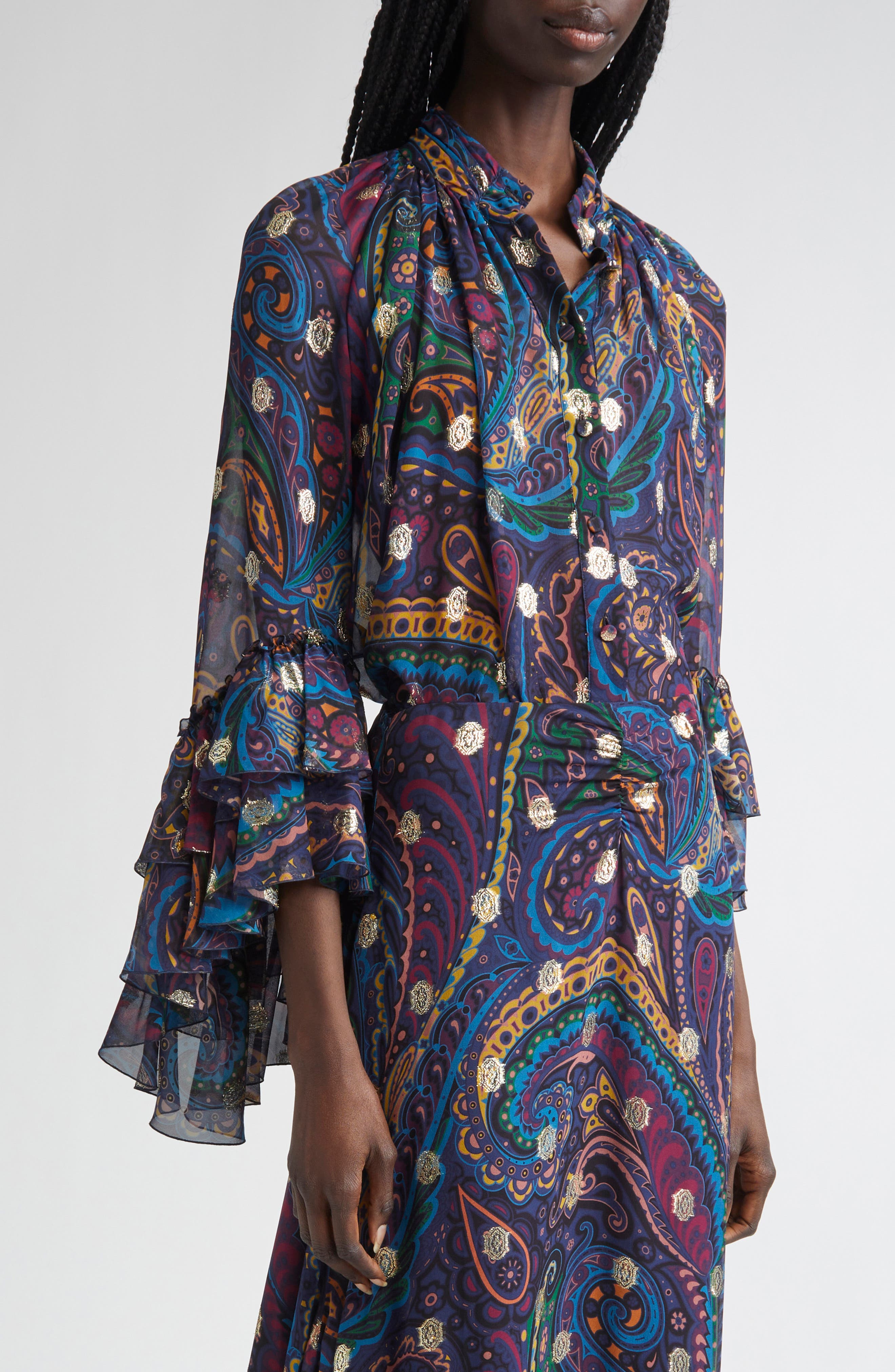 Etro Metallic Paisley Silk Shirt in Stampa F.do Blu at Nordstrom - 1