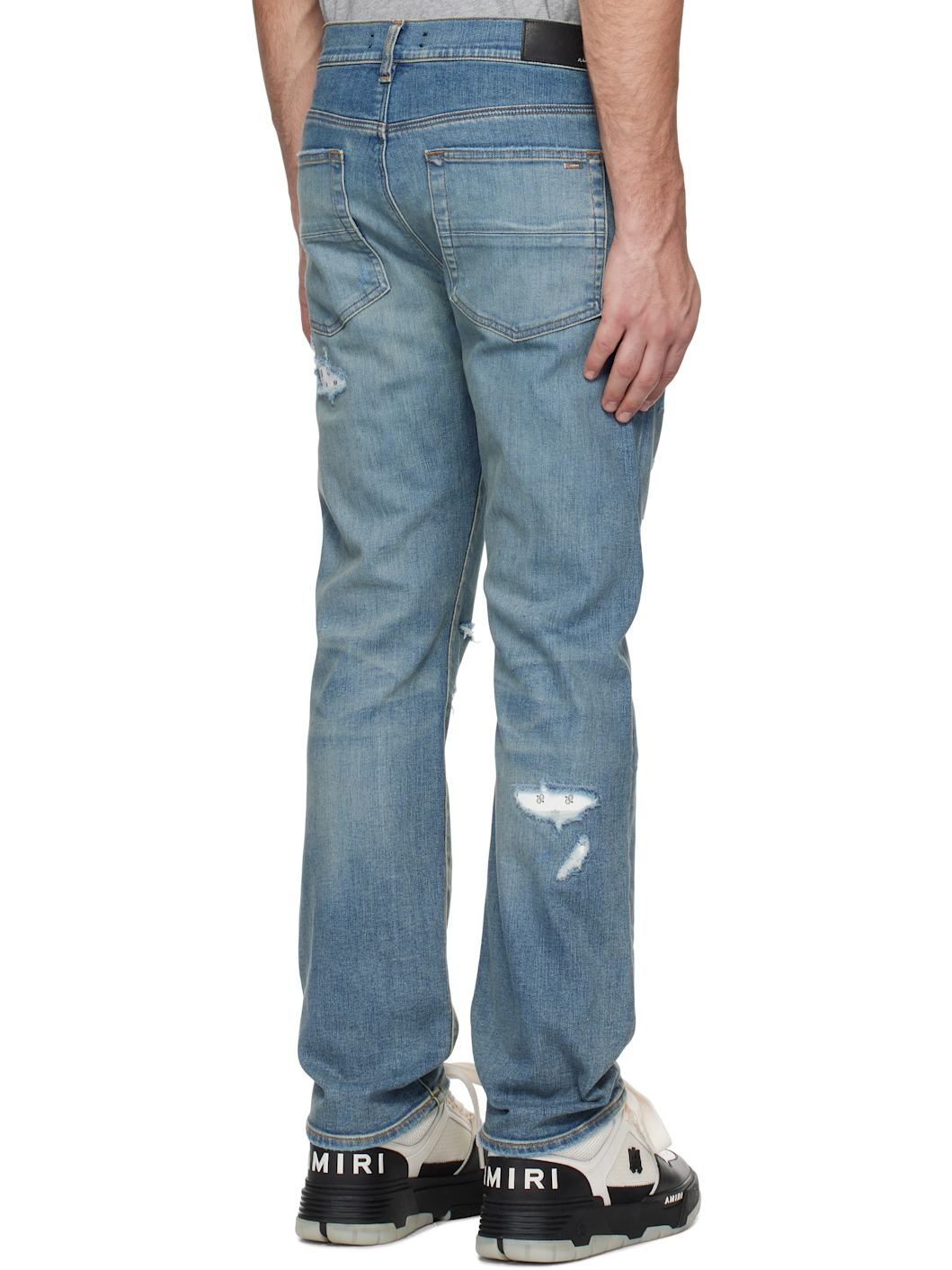 Blue Leather Bandana Repaired Slim Jeans - 3