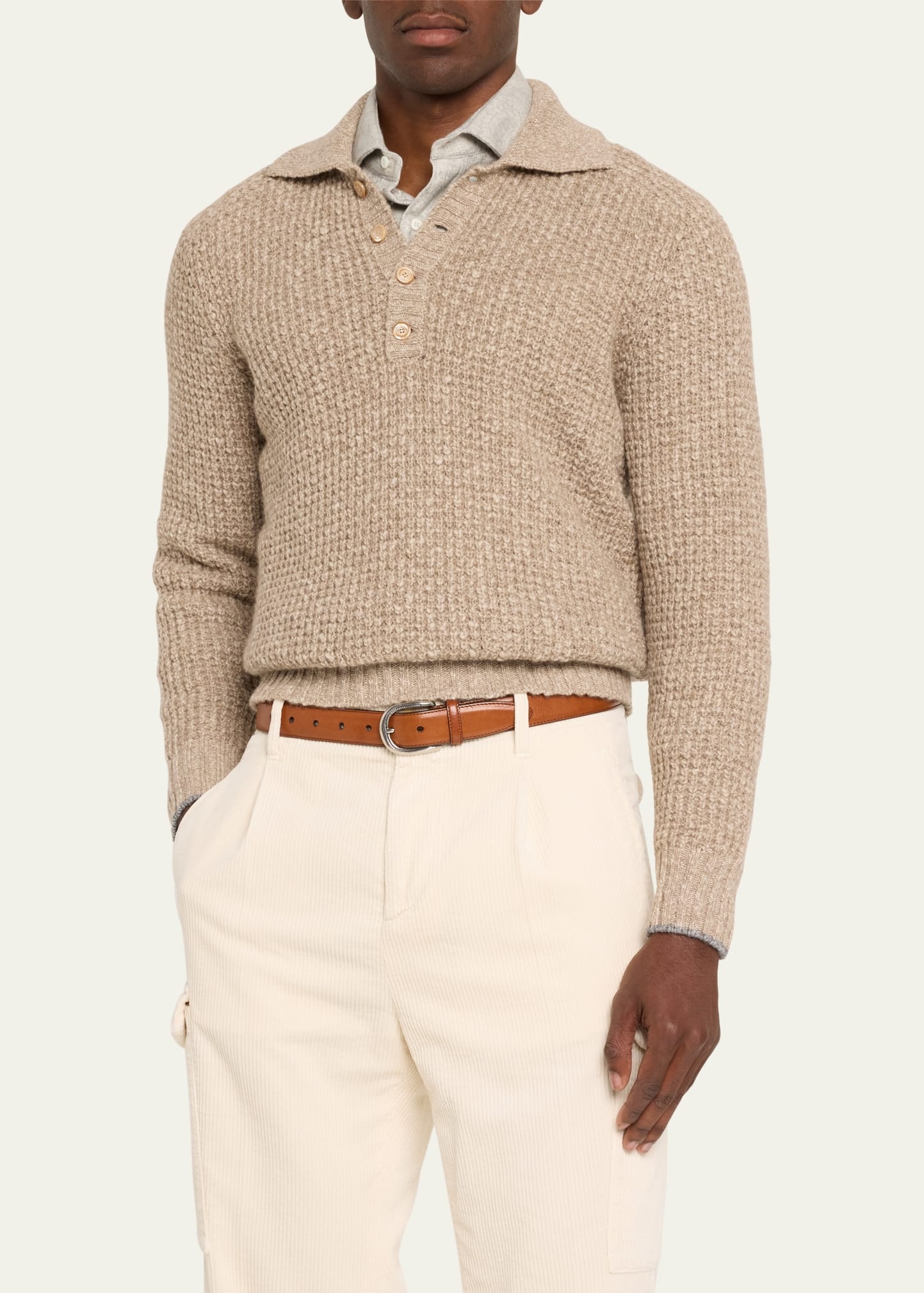 Men's Wool and Cashmere Knit Polo Sweater - 4