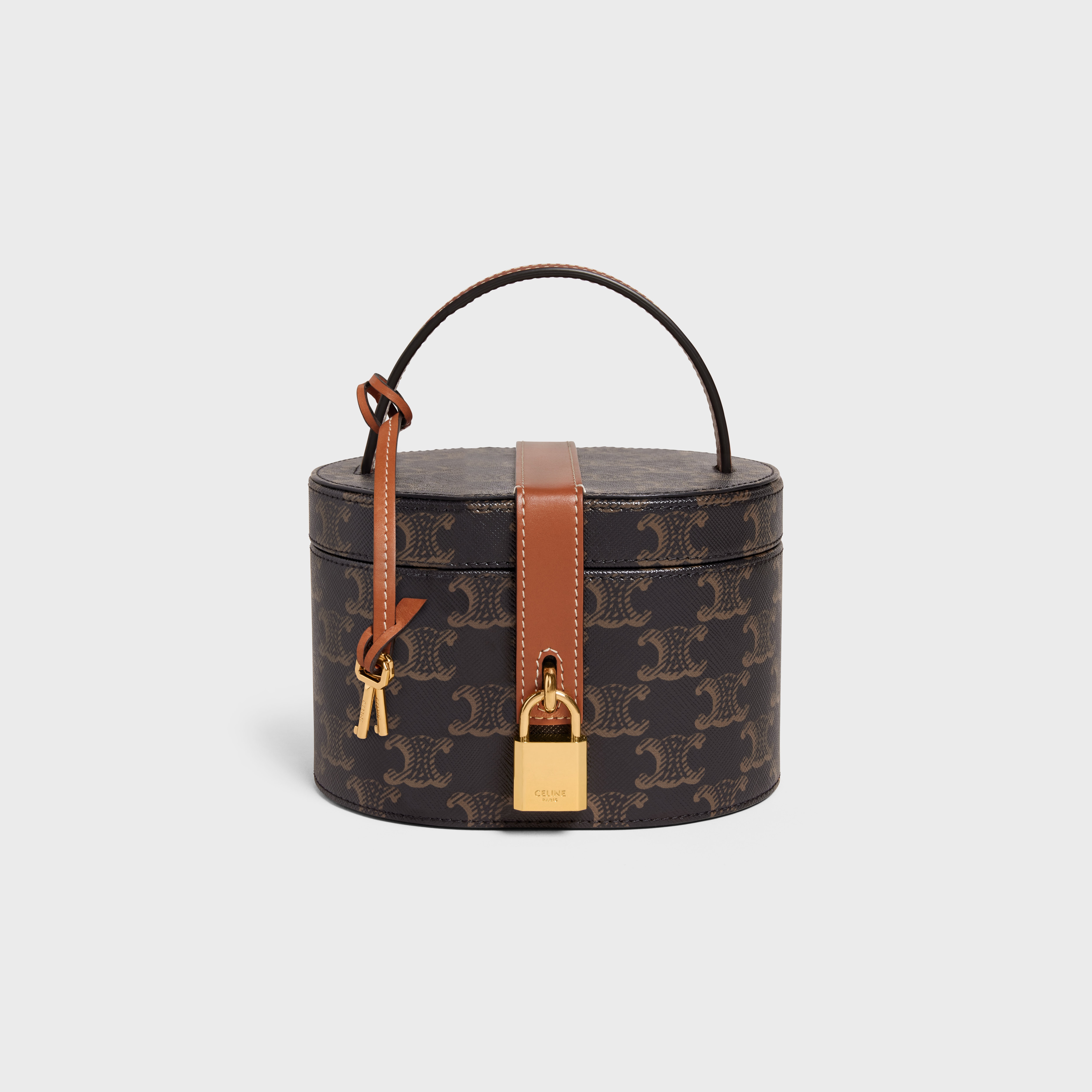 【CELINE】Celine vanity in Triomphe canvas and calfskin CELINE Triomphe Canvas Calfskin Mini Vanity Case Tan 1625823