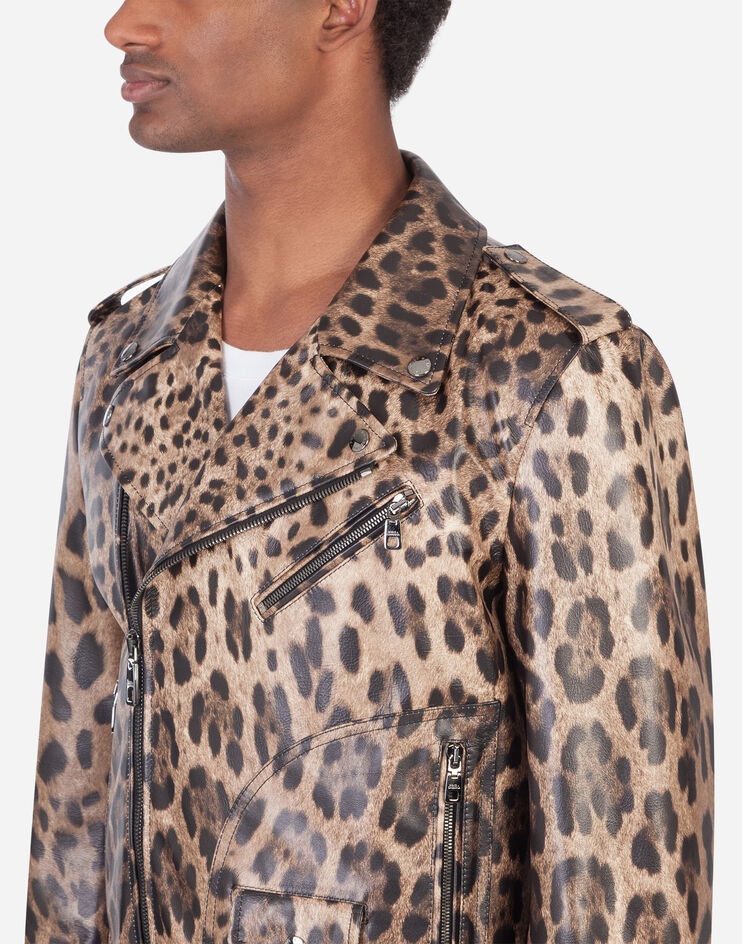 Lambskin leather jacket with leopard print - 4