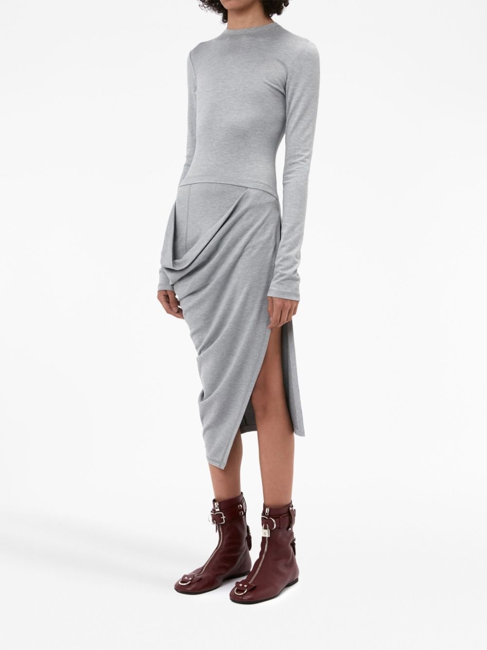 draped-detail long-sleeve dress - 3
