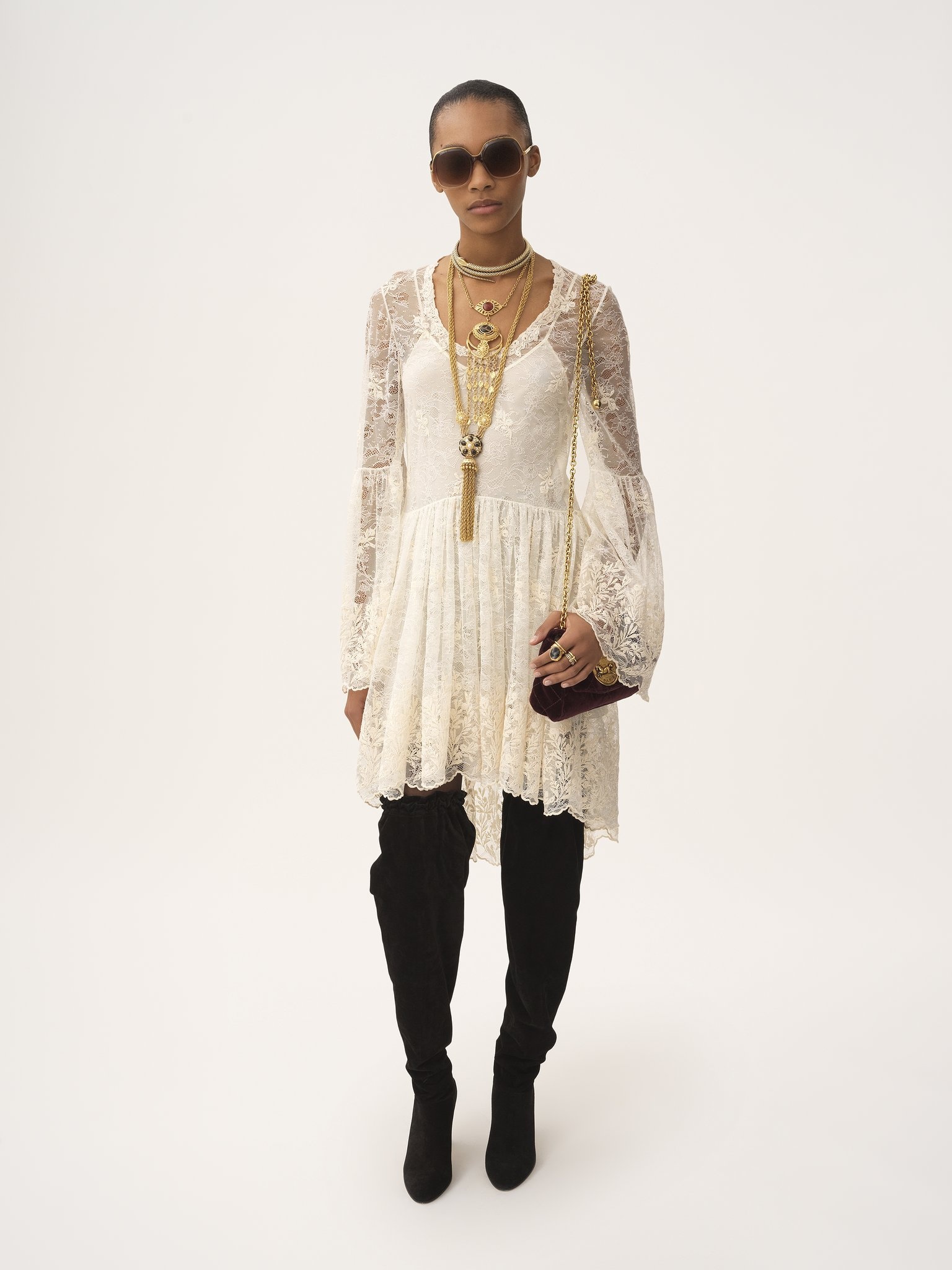 SCOOP-NECK MINI DRESS IN EMBROIDERED LACE - 3