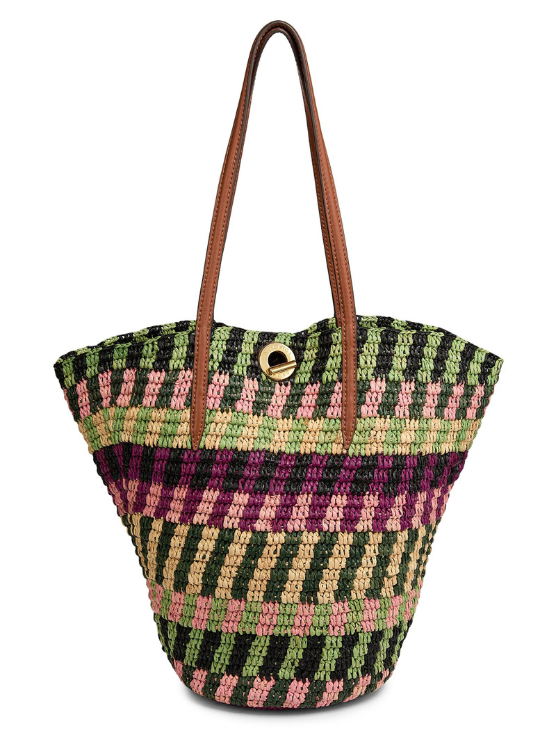 Women's Striped Raffia Tote Bag - Berry 1