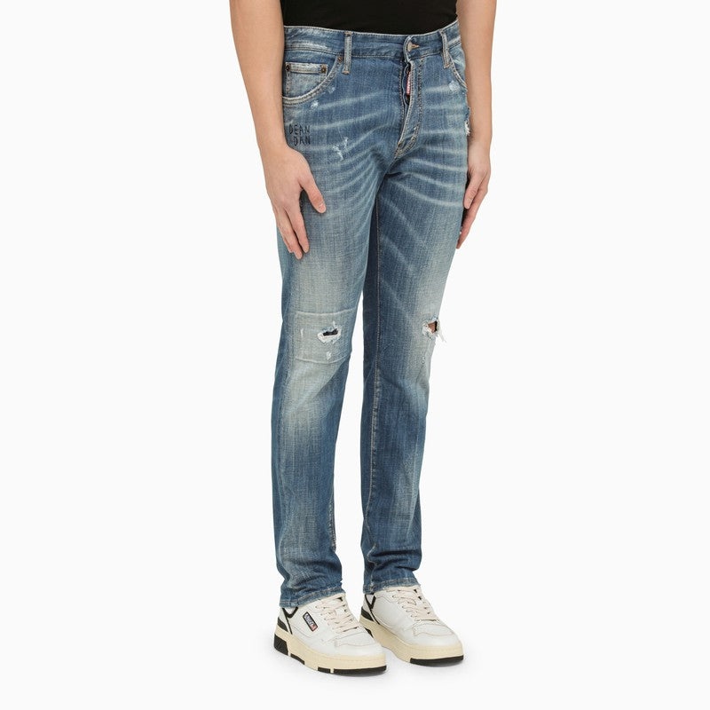 Dsquared2 Regular Blue Washed Denim Jeans With Wear Men - 3