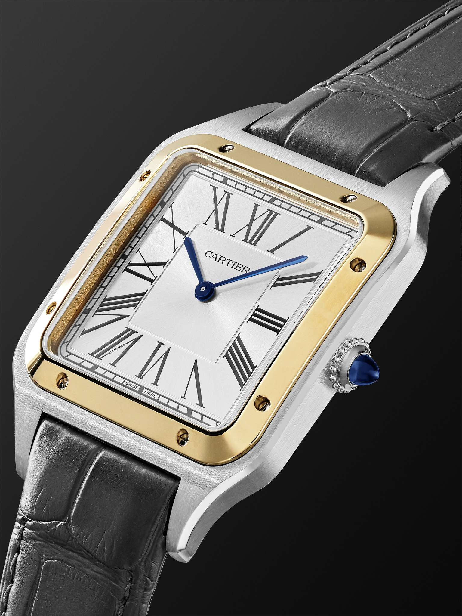 Santos-Dumont Extra-Large Hand-Wound 46.6mm 18-Karat Gold, Stainless Steel and Alligator Watch, Ref. - 3