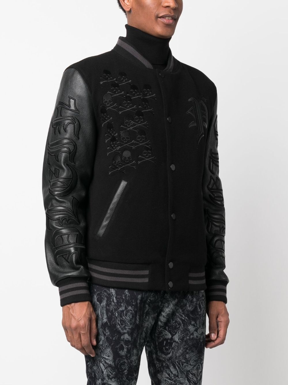 Gothic Plein logo-appliqué varsity jacket - 3