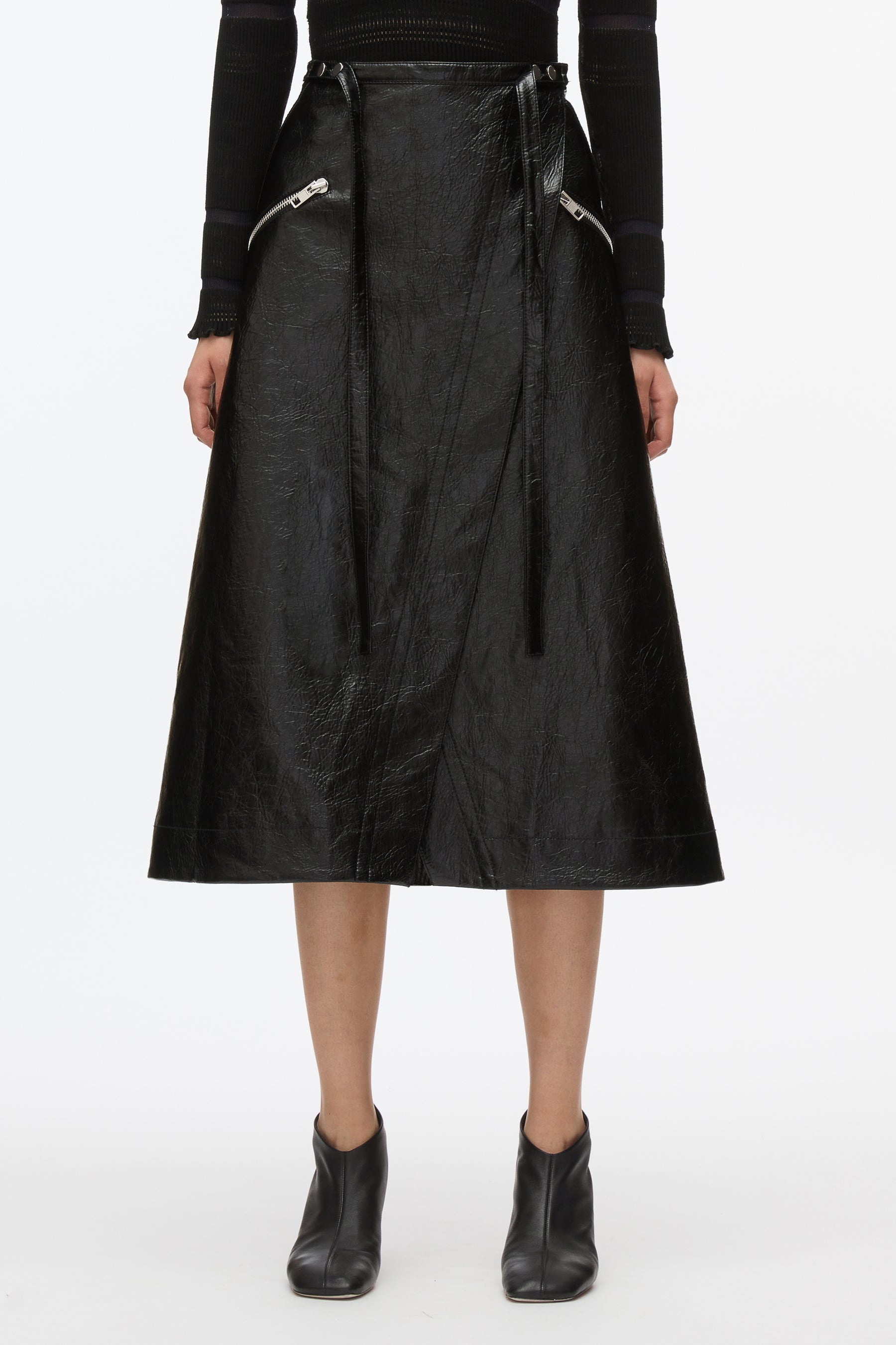 Faux Leather Moto Wrap Skirt - 2