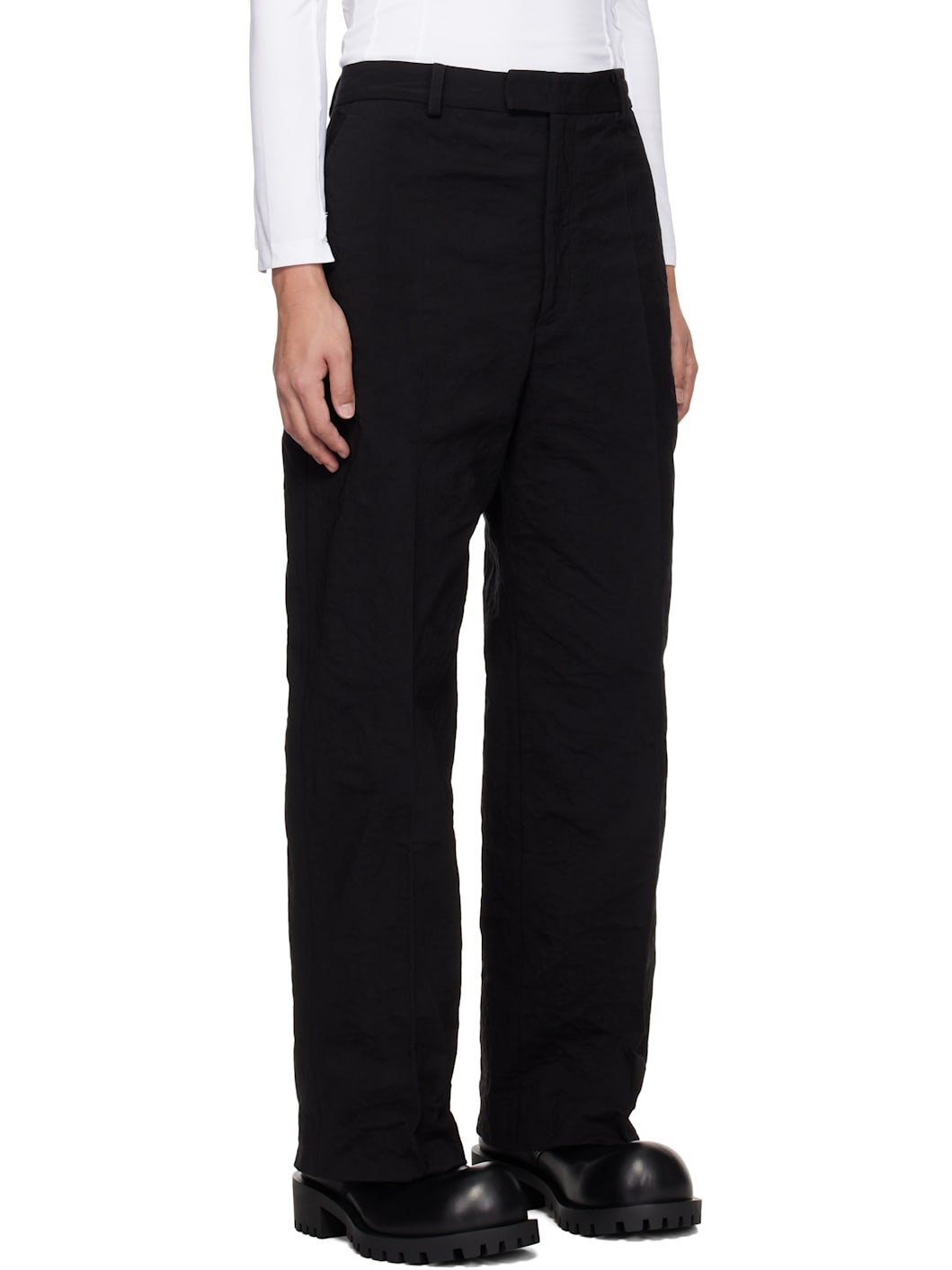 Black Metalized Wrinkled Tailored Trousers - 2
