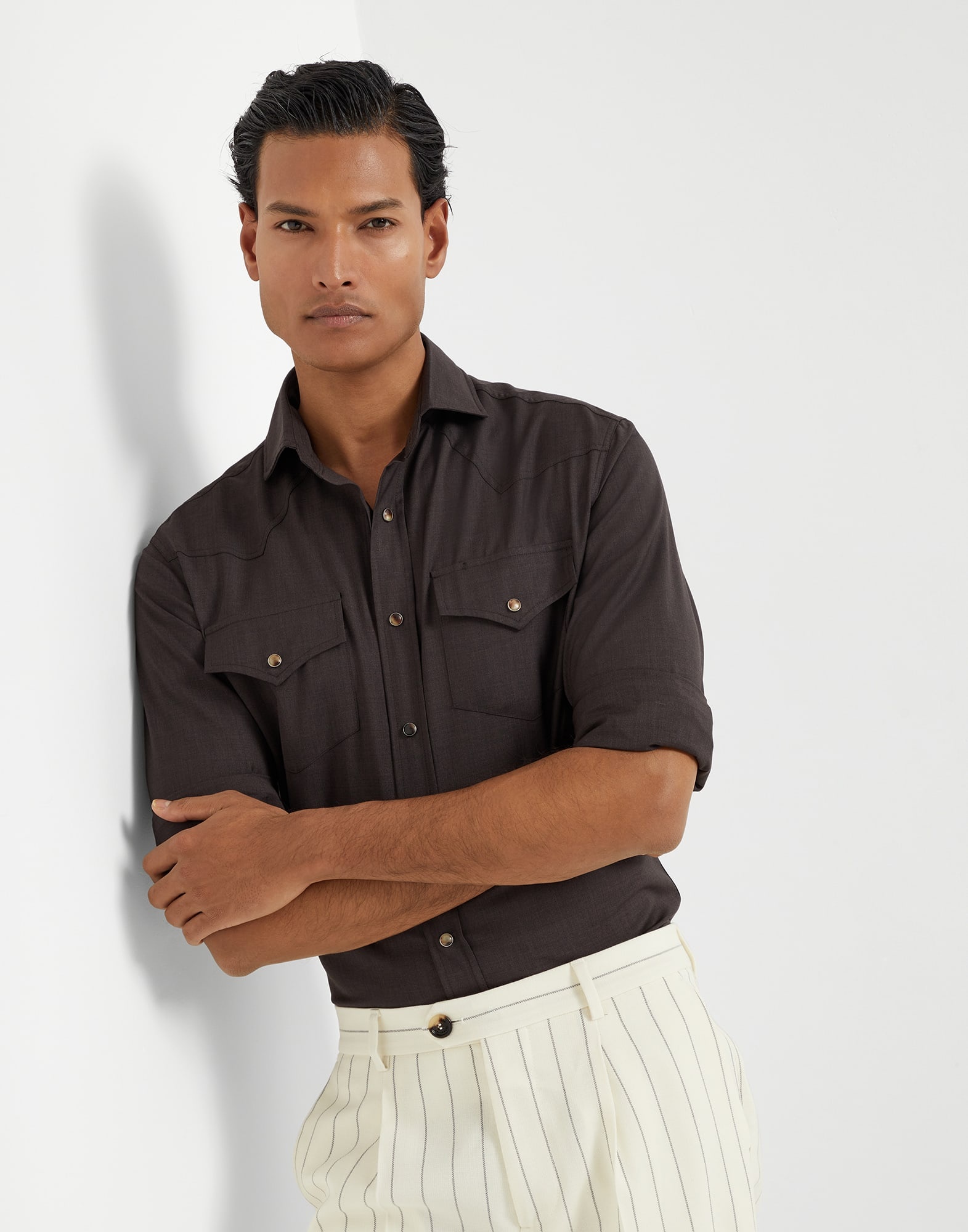 Virgin wool poplin easy fit Western shirt - 4