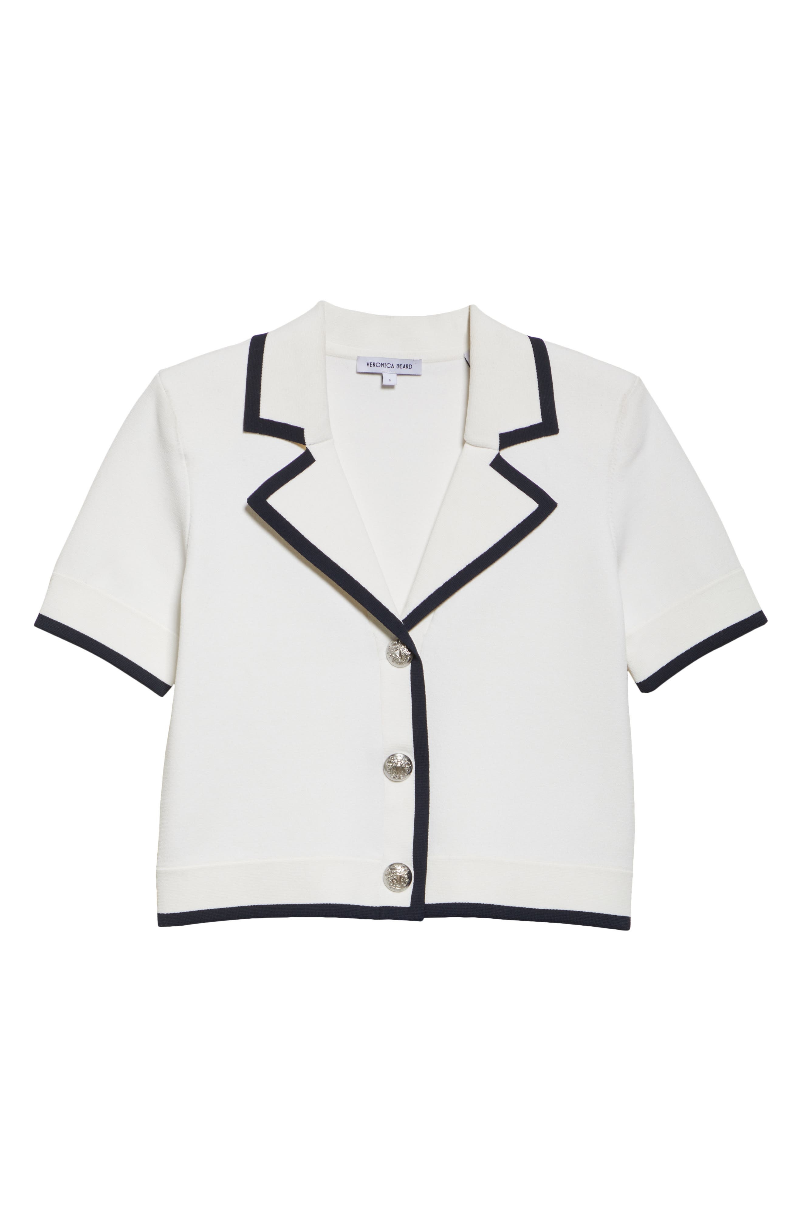 Veronica Beard Stovall Contrast Detail Crop Knit Jacket in Off White at Nordstrom - 7