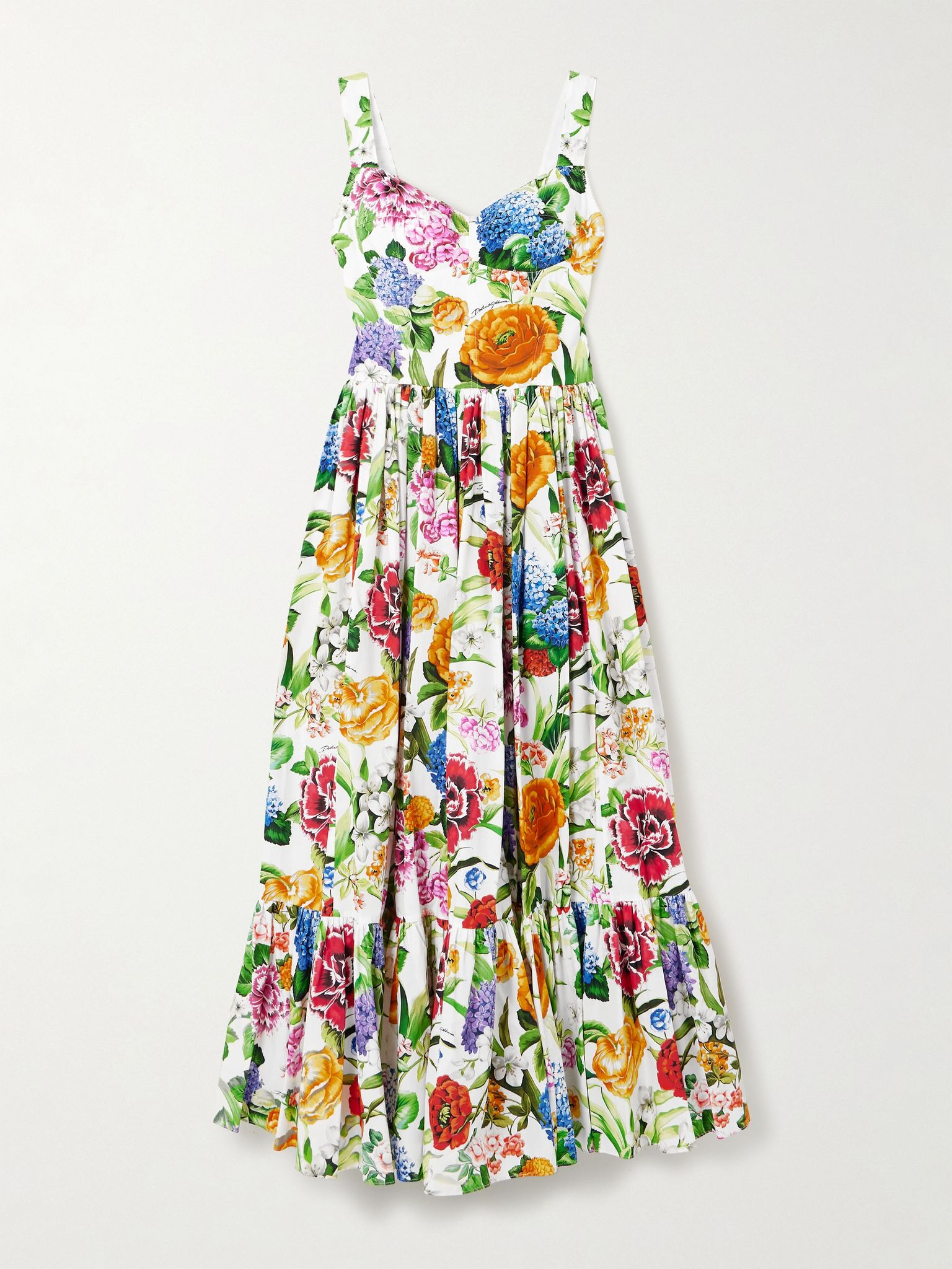 Tiered pleated floral-print cotton-poplin midi dress Multi - 1