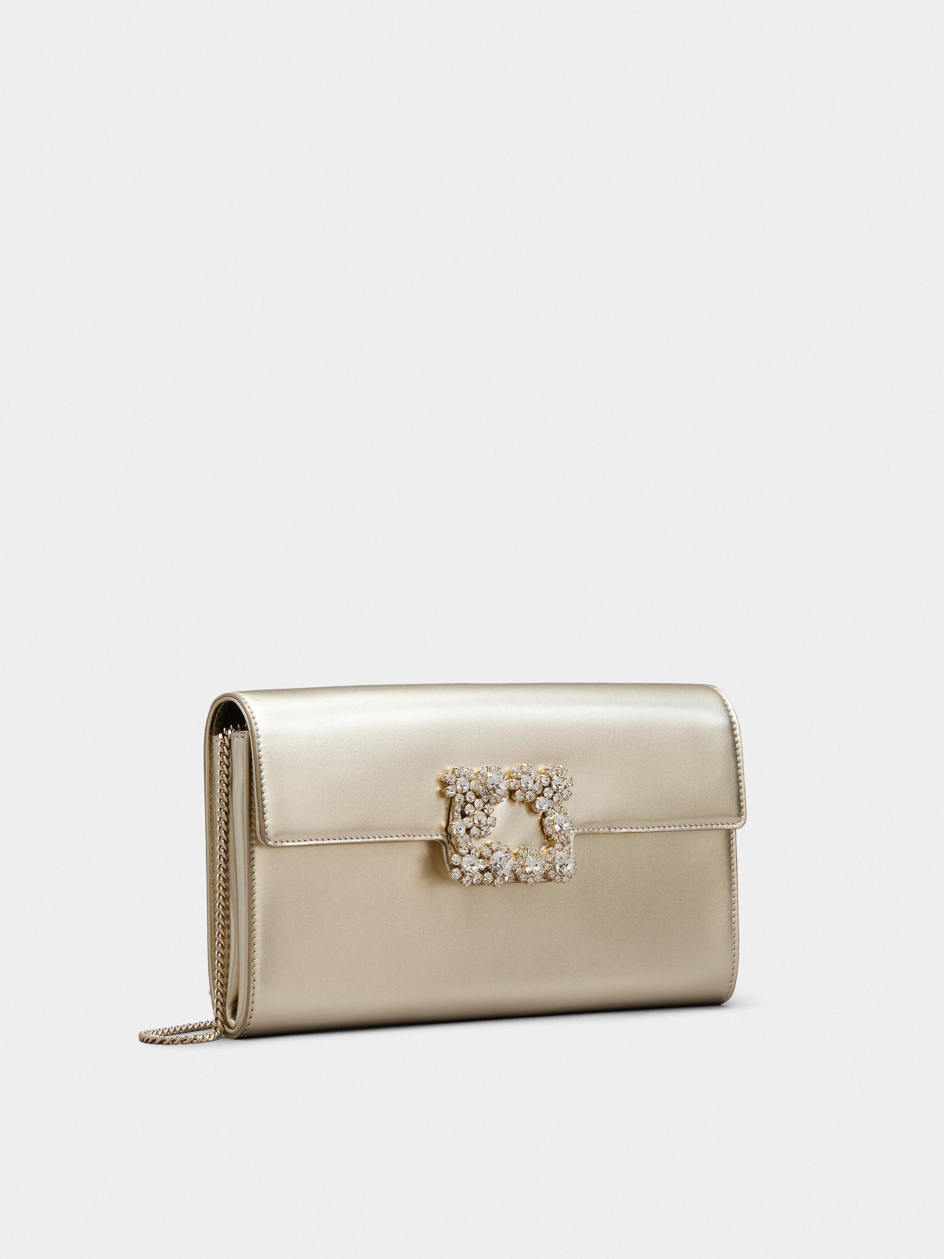 Flower Strass Buckle Clutch Bag in Leather - 3
