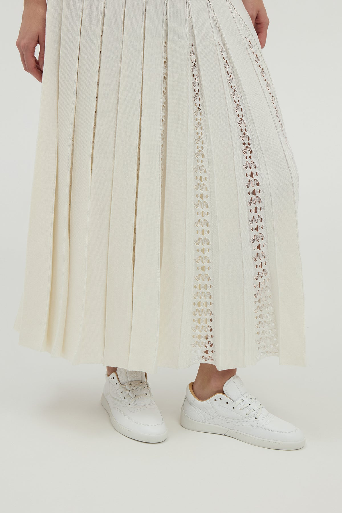 Kurt Pleated Knit Dress in Ivory Merino Wool - 6