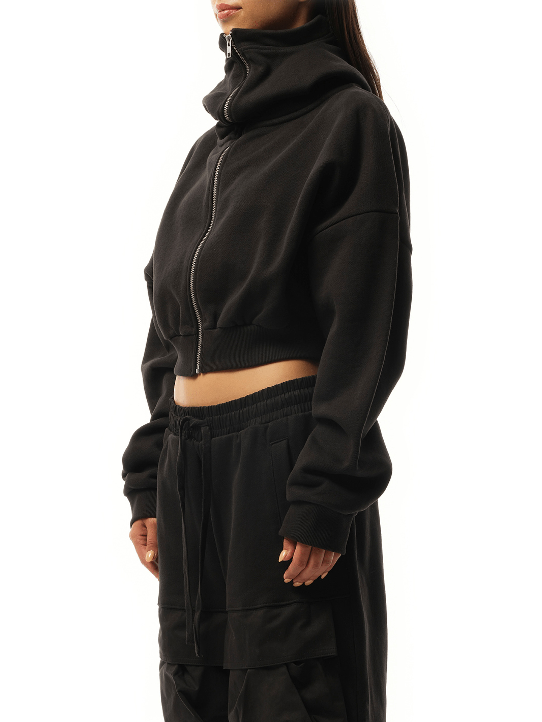 Cropped Full Zip Hoodie in Soot - 5
