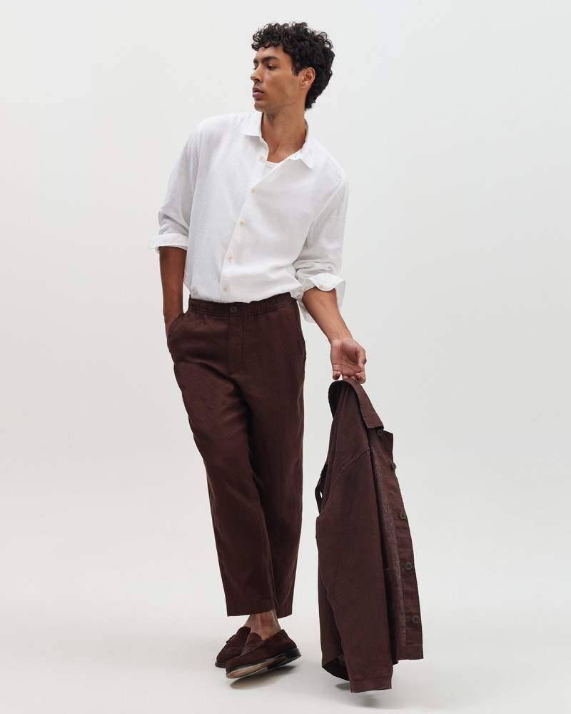Kurt - Brown Washed Linen Relaxed Fit Trousers 3