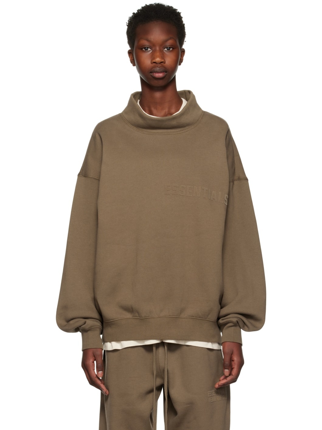 Brown Mock Neck Sweatshirt - 1