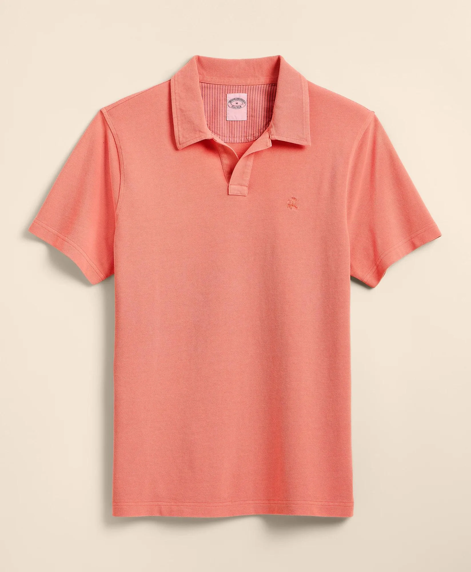 Cotton Pique Garment-Dyed Johnny Collar Polo Shirt - 1