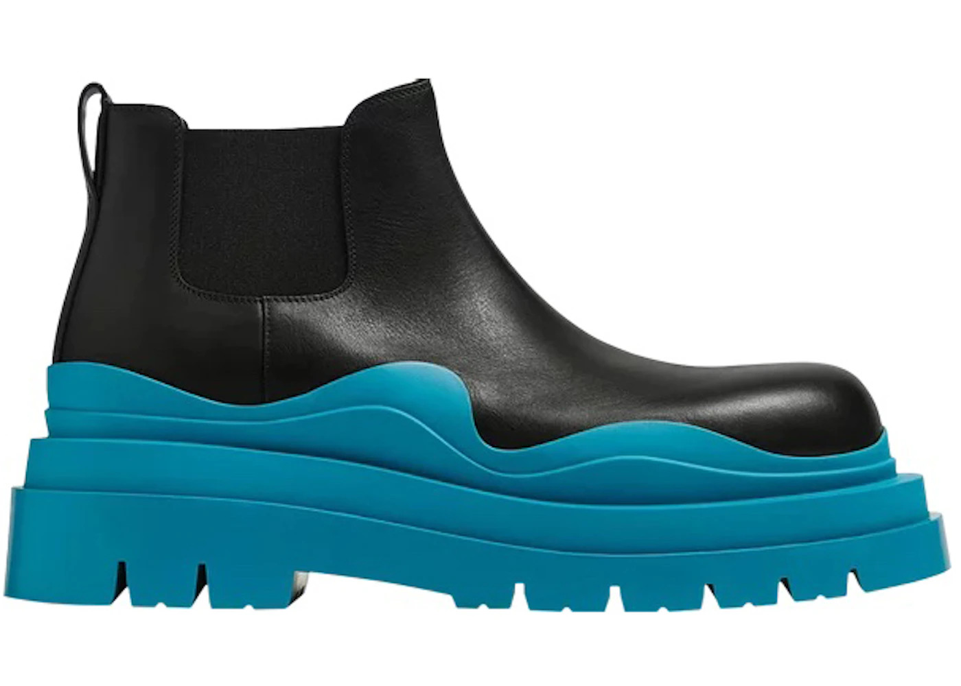 Bottega Veneta Leather Tire Chunky-Sole Ankle Chelsea Boot Black Amalfi Blue - 1