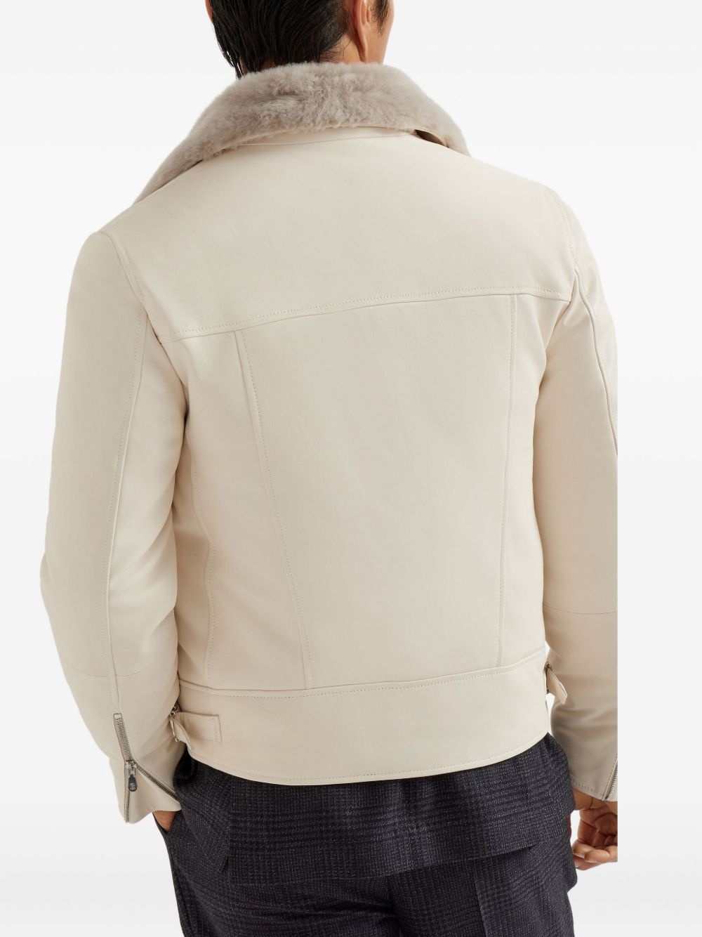fur-collar leather jacket - 5