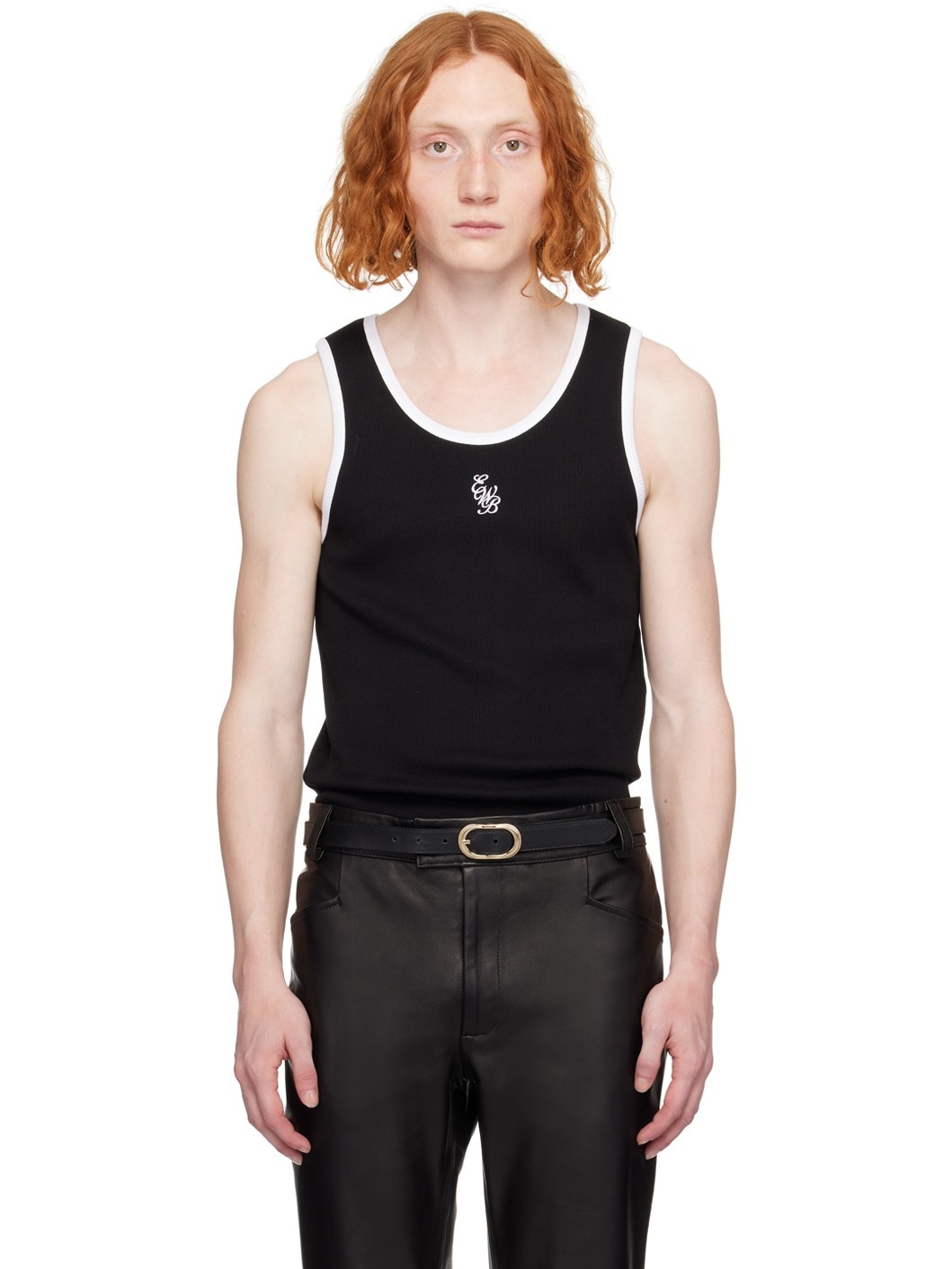 Black Embroidered Tank Top - 1
