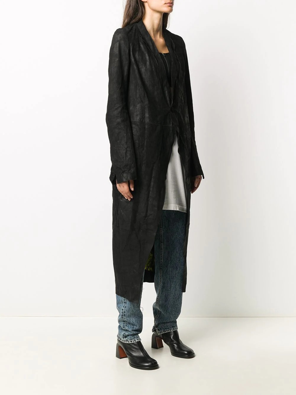 long creased-effect coat - 3