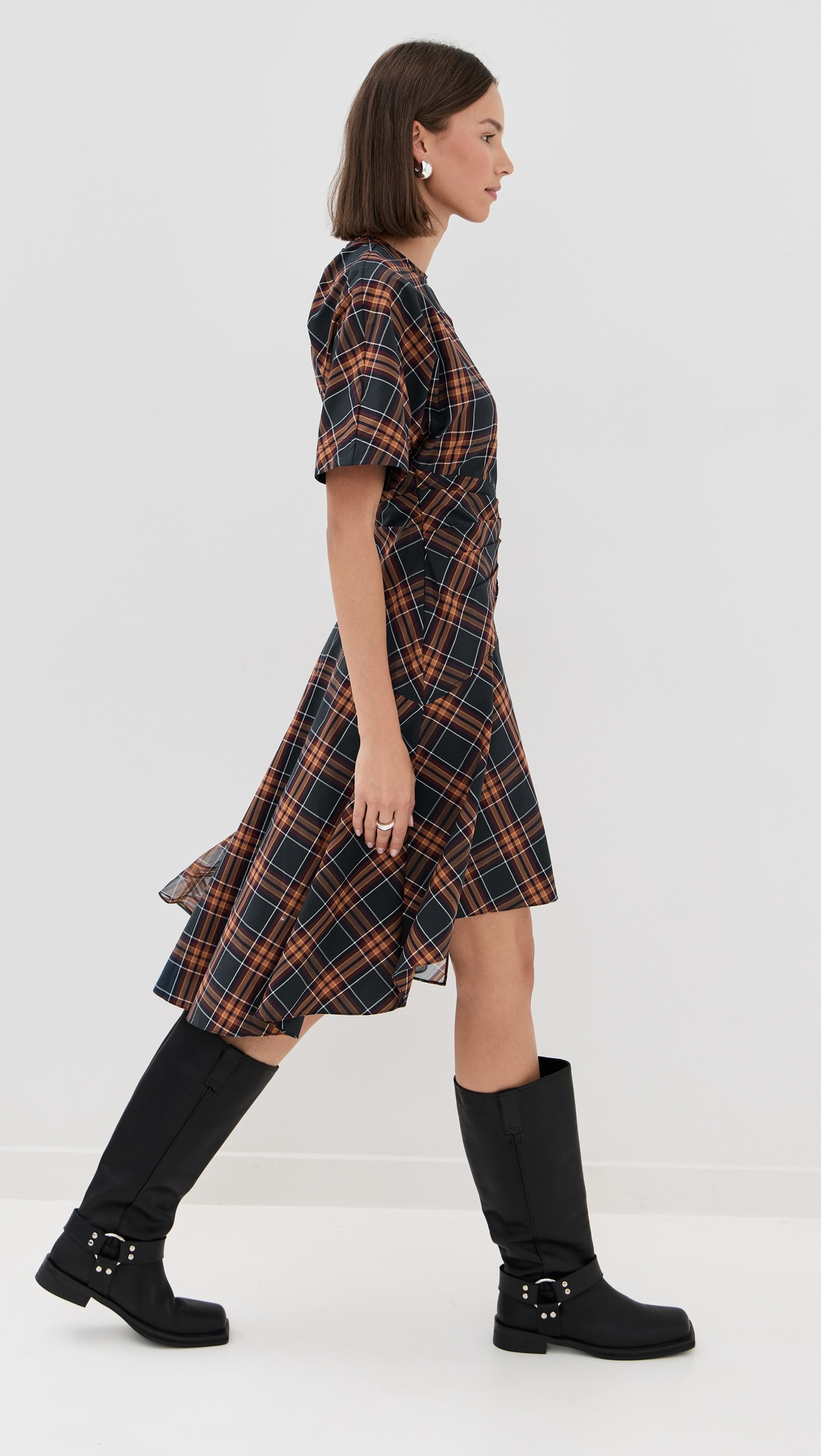 Short Sleeve Draped Dress with Organza Combo - 4