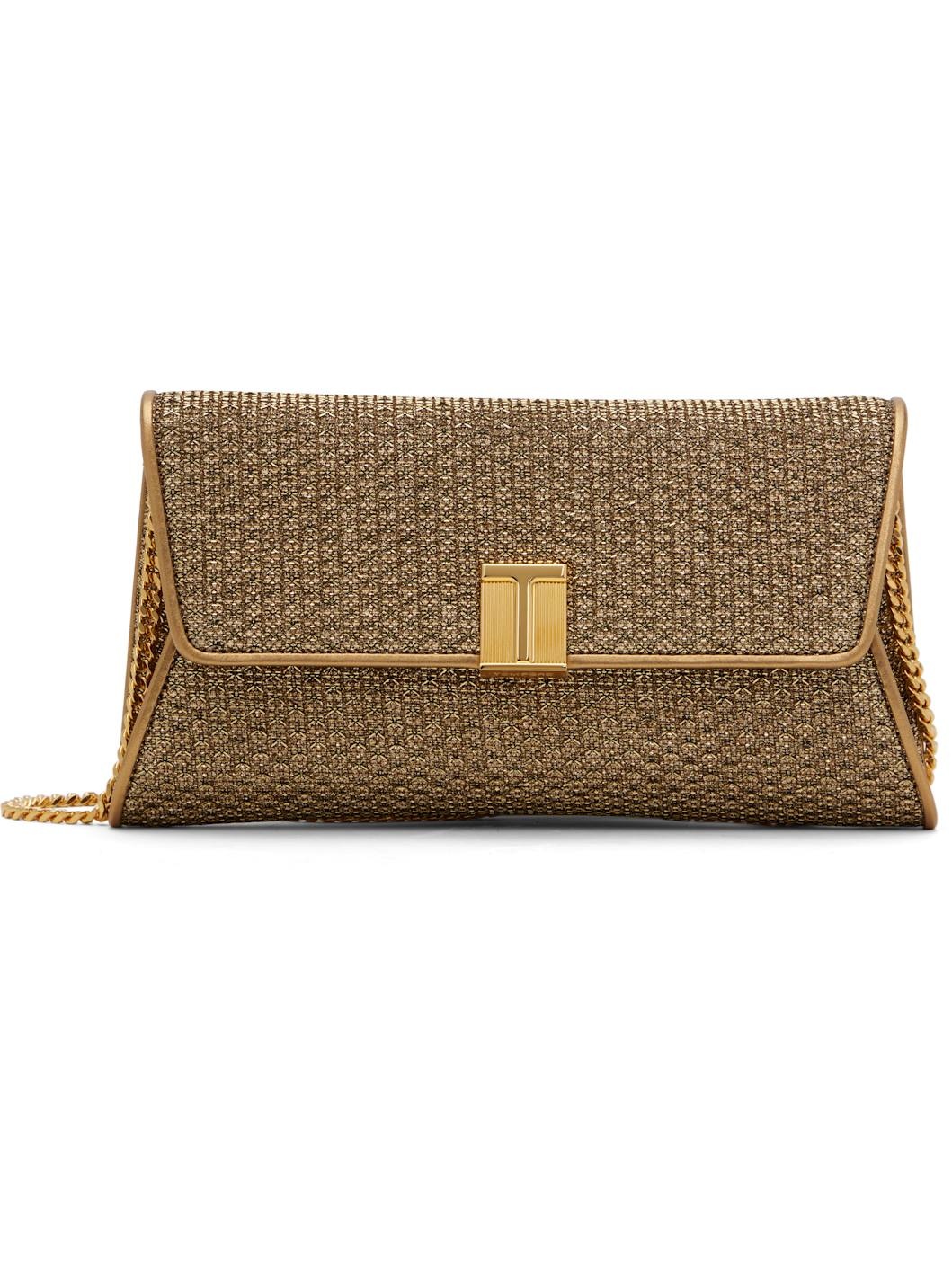Gold Textured Fabric Nobile Clutch - 1