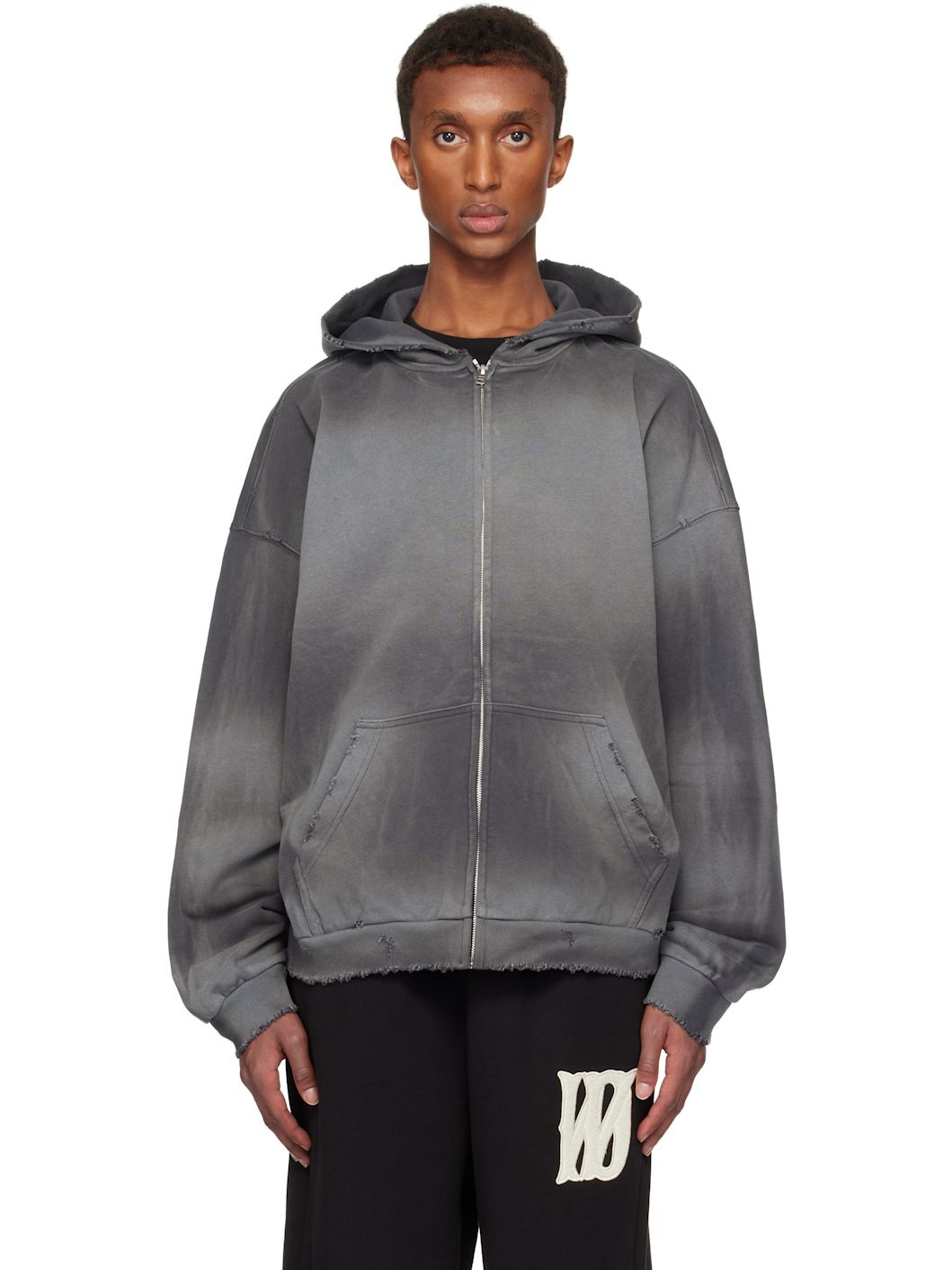 Gray Distressed Zip-up Hoodie - 1