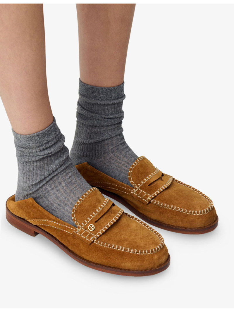 Claudie Pierlot Contrast-Stitch Slip-On Suede Penny Loafers outlook