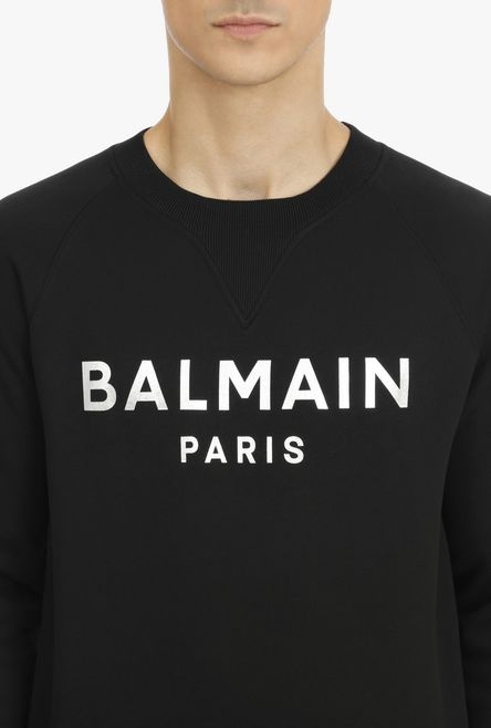 Black eco-designed cotton sweatshirt with silver Balmain logo print - 8