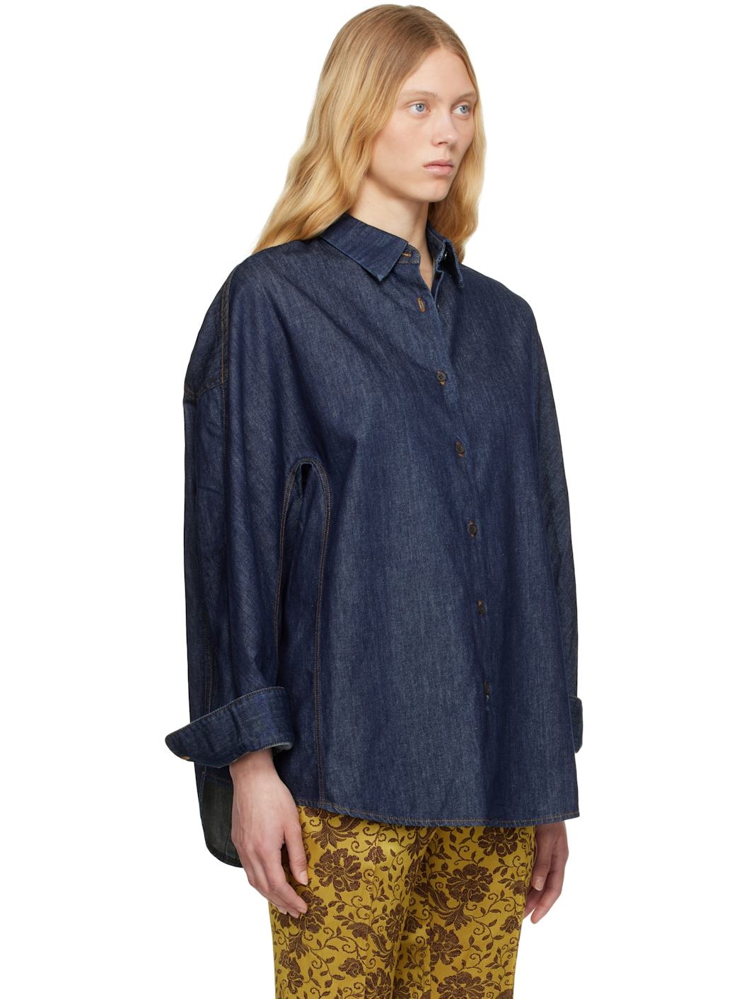 Navy Buttoned Denim Shirt - 2