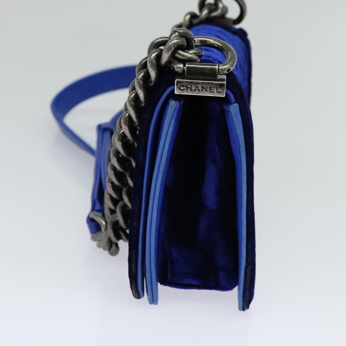 CHANEL Matelasse Chain Boy CHANEL Shoulder Bag Velor Blue CC - 4
