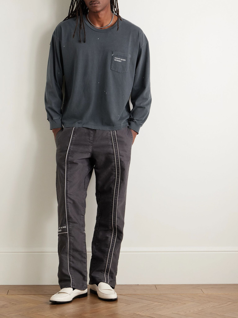 Enfants Riches Déprimés Distressed Paint-Splattered Logo-Print Cotton-Jersey T-Shirt Black outlook