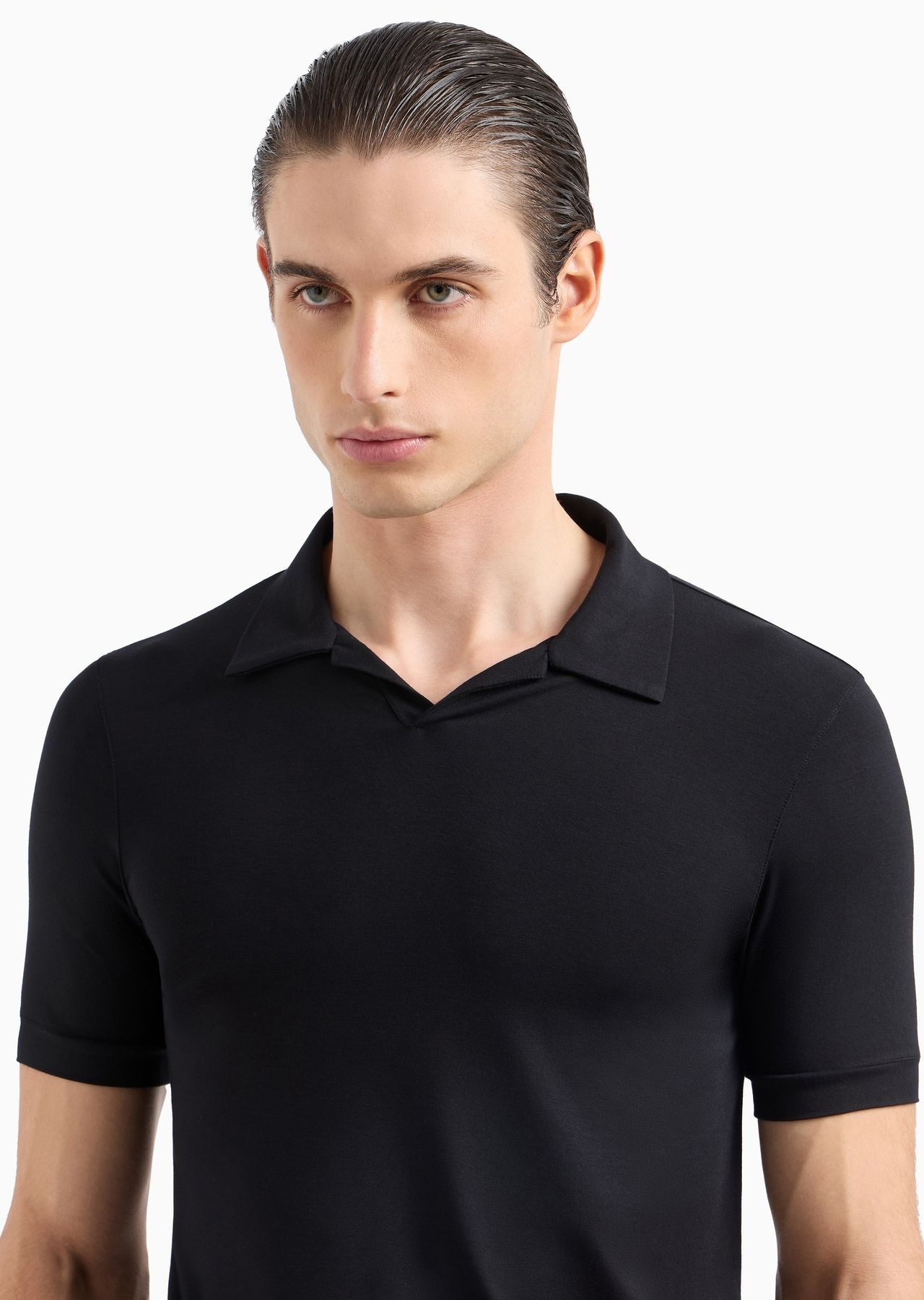 Stretch viscose jersey short-sleeved polo shirt - 8