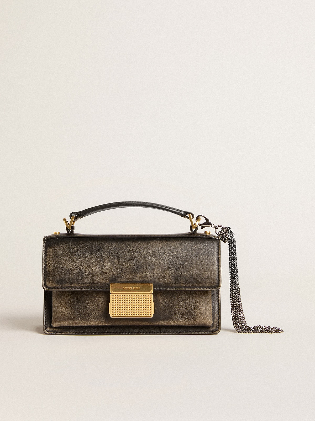 Small Venezia Bag in black distressed leather with gold details - 5