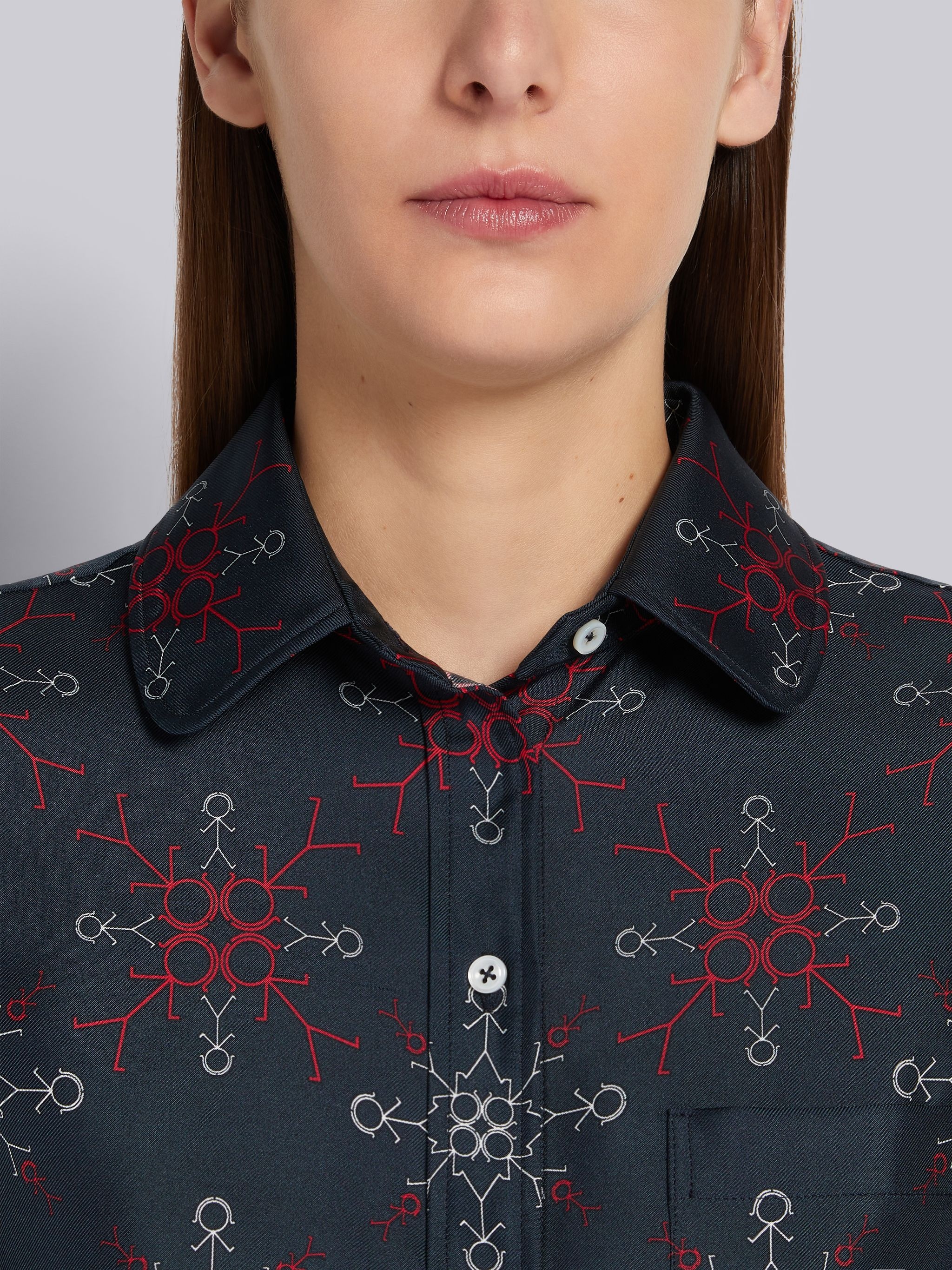 Multicolor Silk Twill Mrs. Thom Falling Snowflake Print Knee Length Round Collar Shirtdress - 4