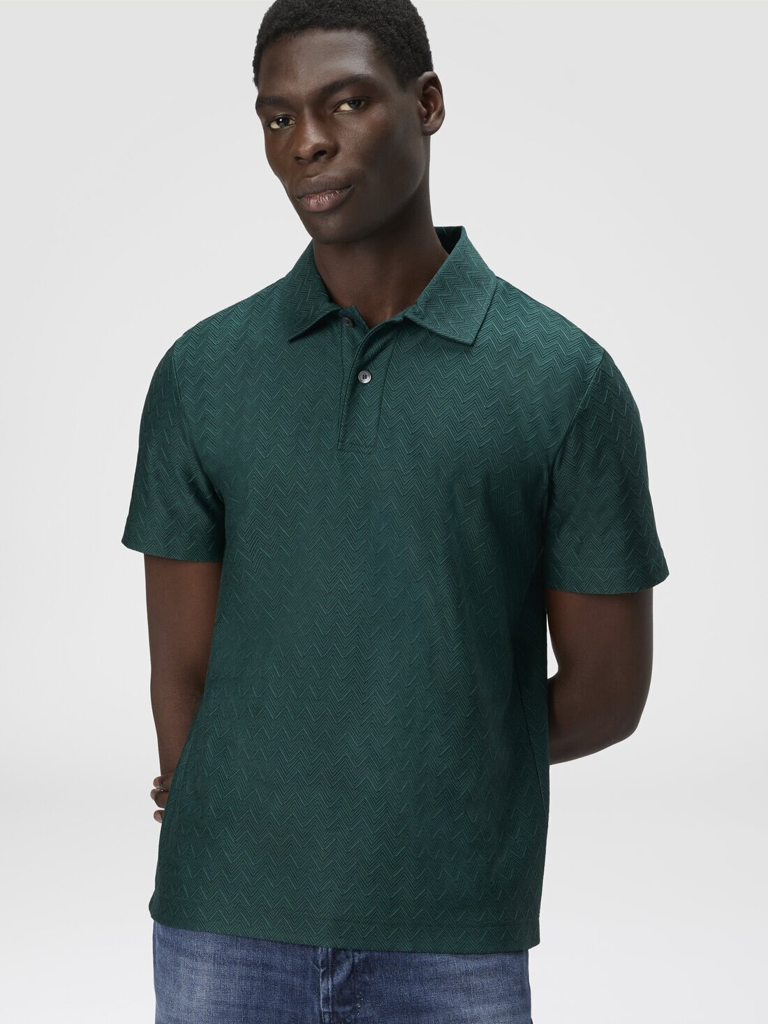 Tonal zigzag cotton jersey polo shirt - 4