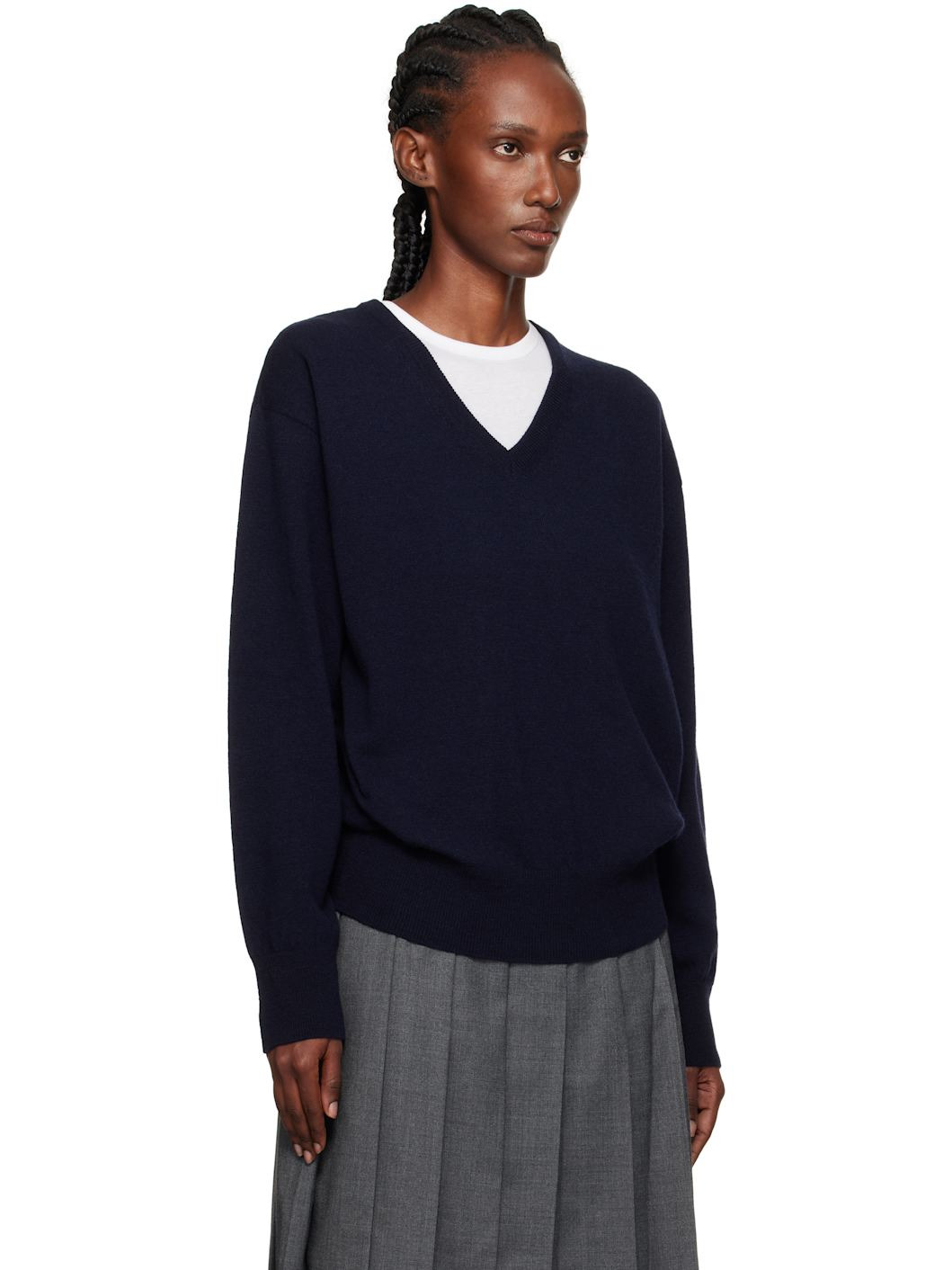 Navy Puno V-Neck Pullover Sweater - 2