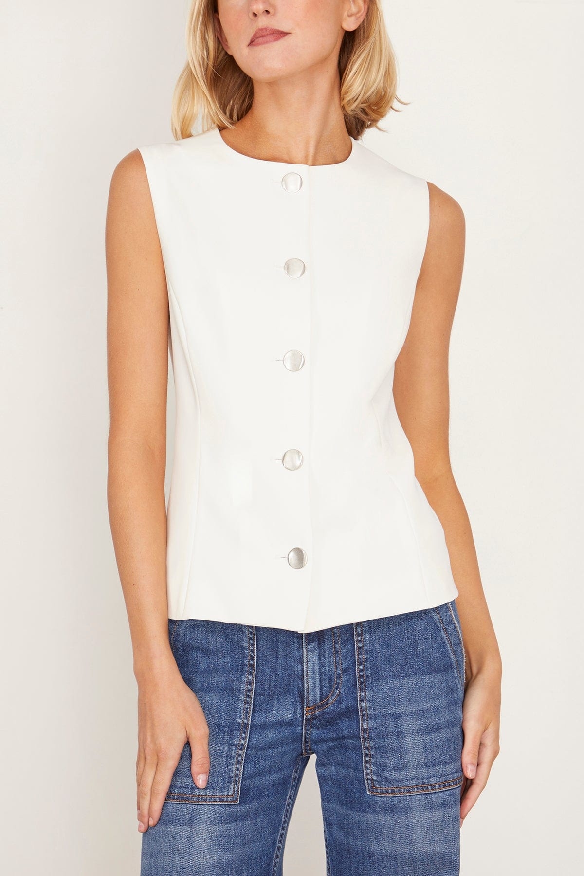 Sleeveless Button Front Top in White - 3