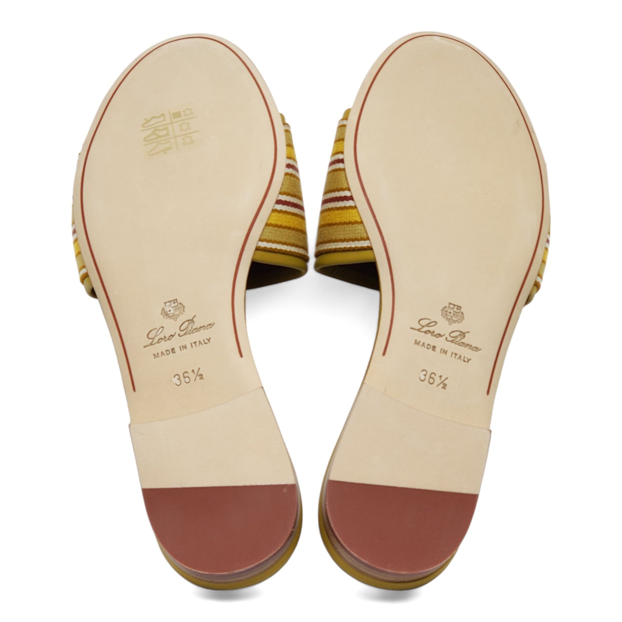 Loro Piana The Suitcase Stripe Flat Sandals in Yellow - 8