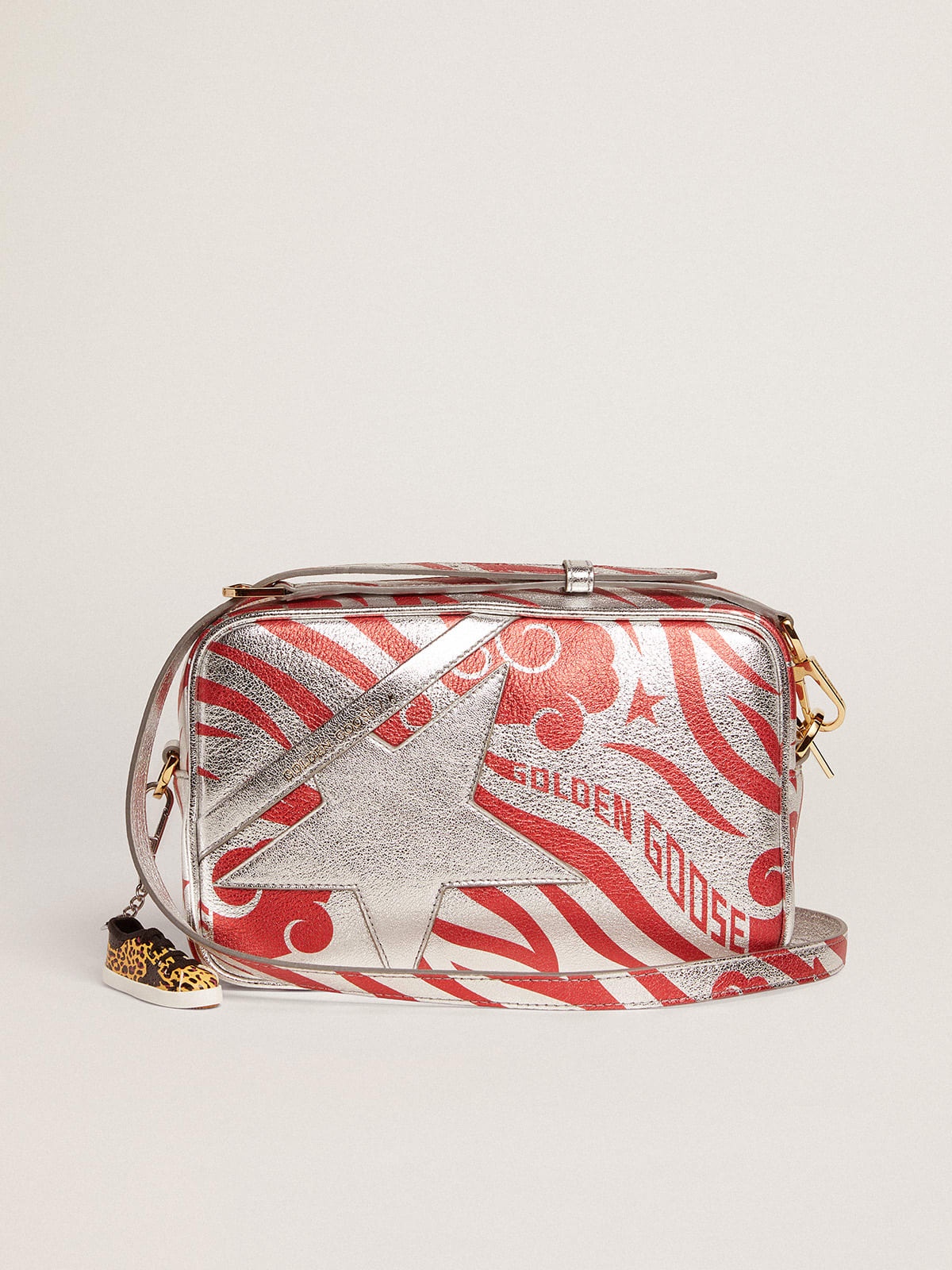 Star Bag in silver-colored laminated leather with tone-on-tone star and red tiger-striped CNY print - 1