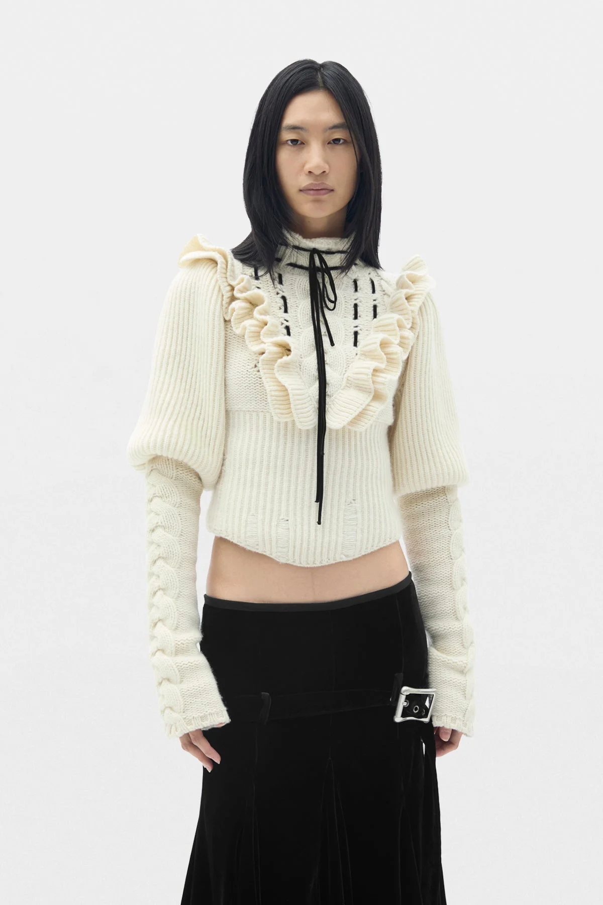 Liva Cable Knit Plastron Fitted Sweater - 1