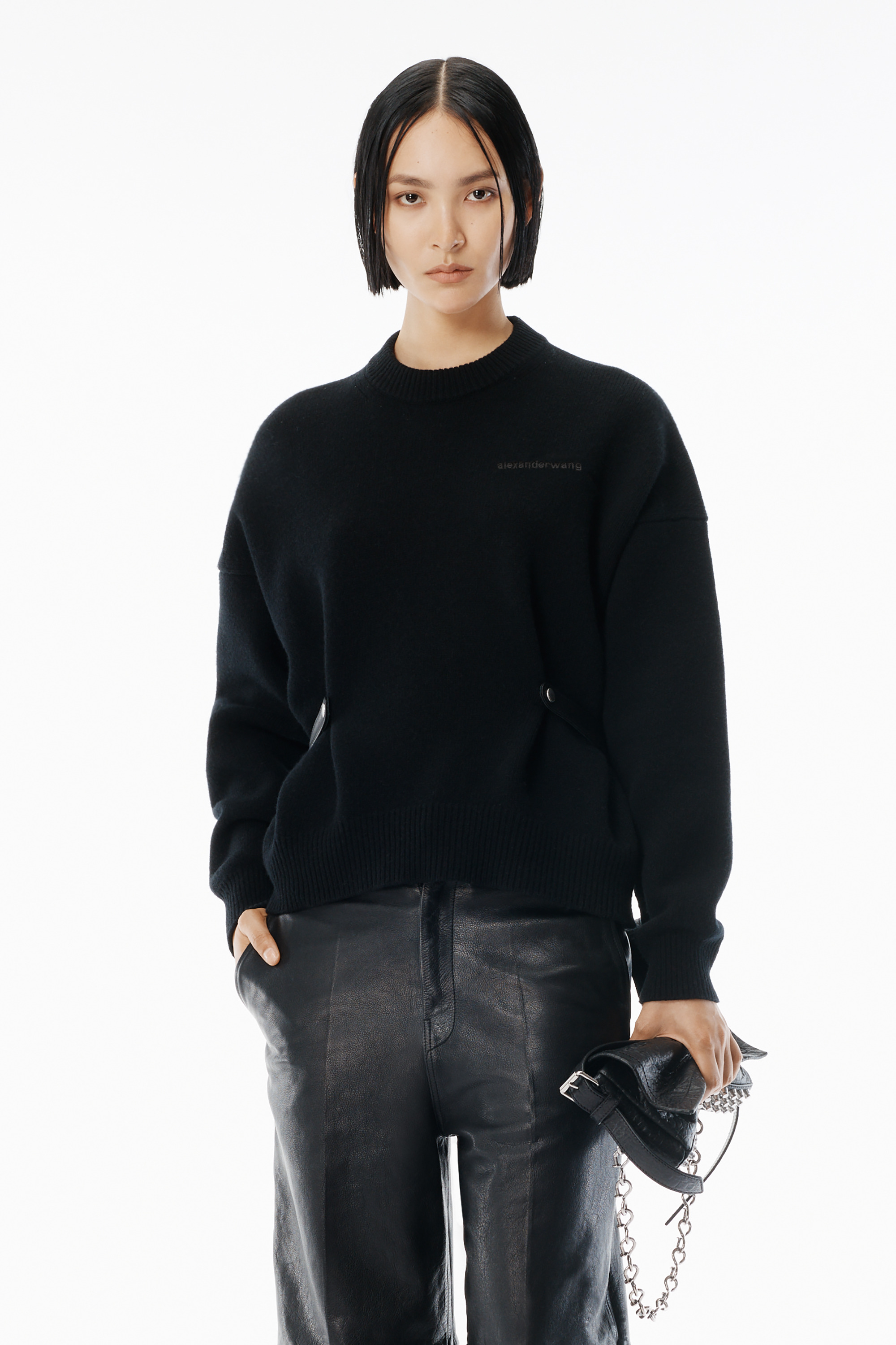 Black Wool-Cotton Draped Cardigan - 2